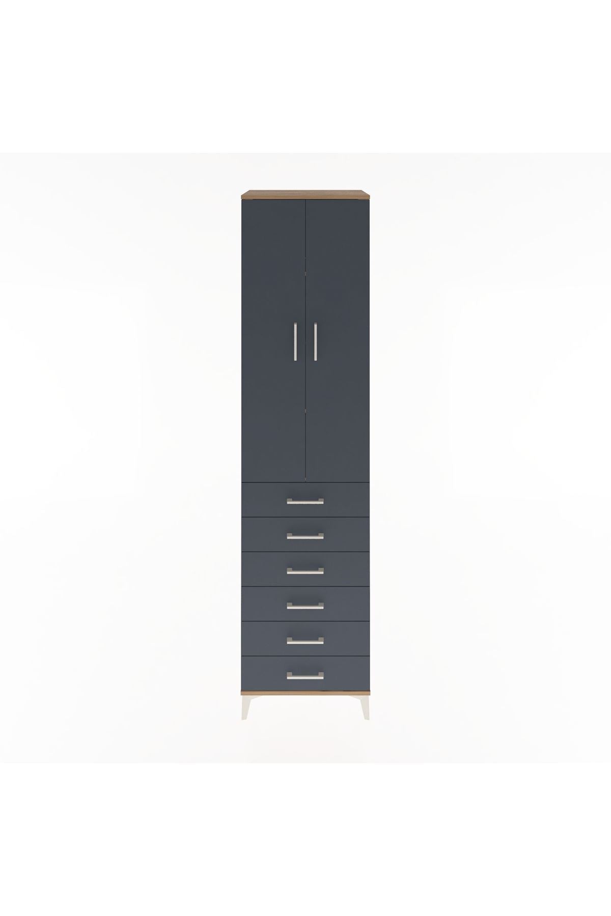 Hyperion Dolap 4 Raflı 6 Çekmeceli 2 Kapaklı 60x44x243 Çam-Antrasit