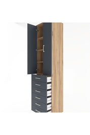 Hyperion Dolap 4 Raflı 6 Çekmeceli 2 Kapaklı 60x44x243 Çam-Antrasit