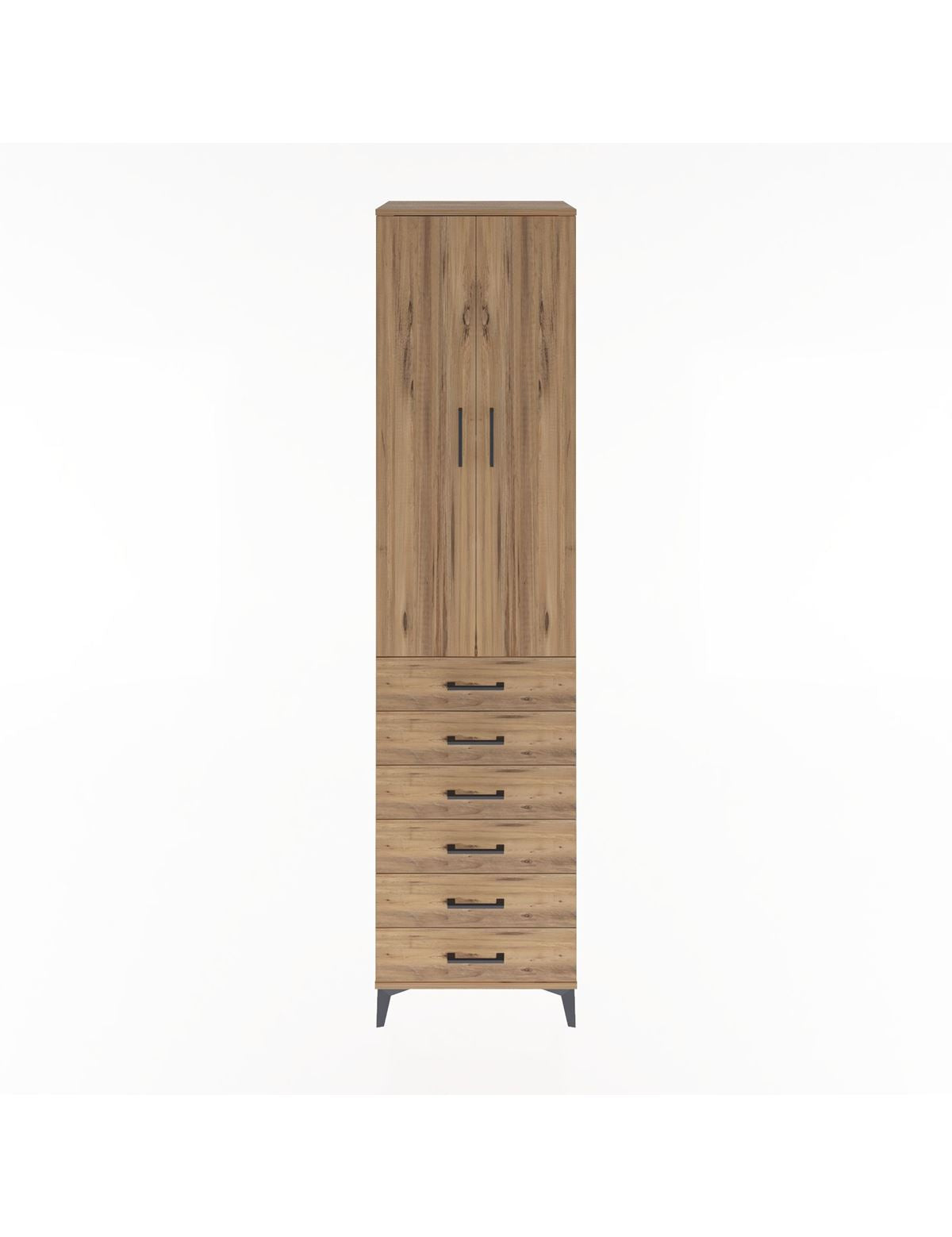 Hyperion Dolap 4 Raflı 6 Çekmeceli 2 Kapaklı 60x44x243 Çam-Çam