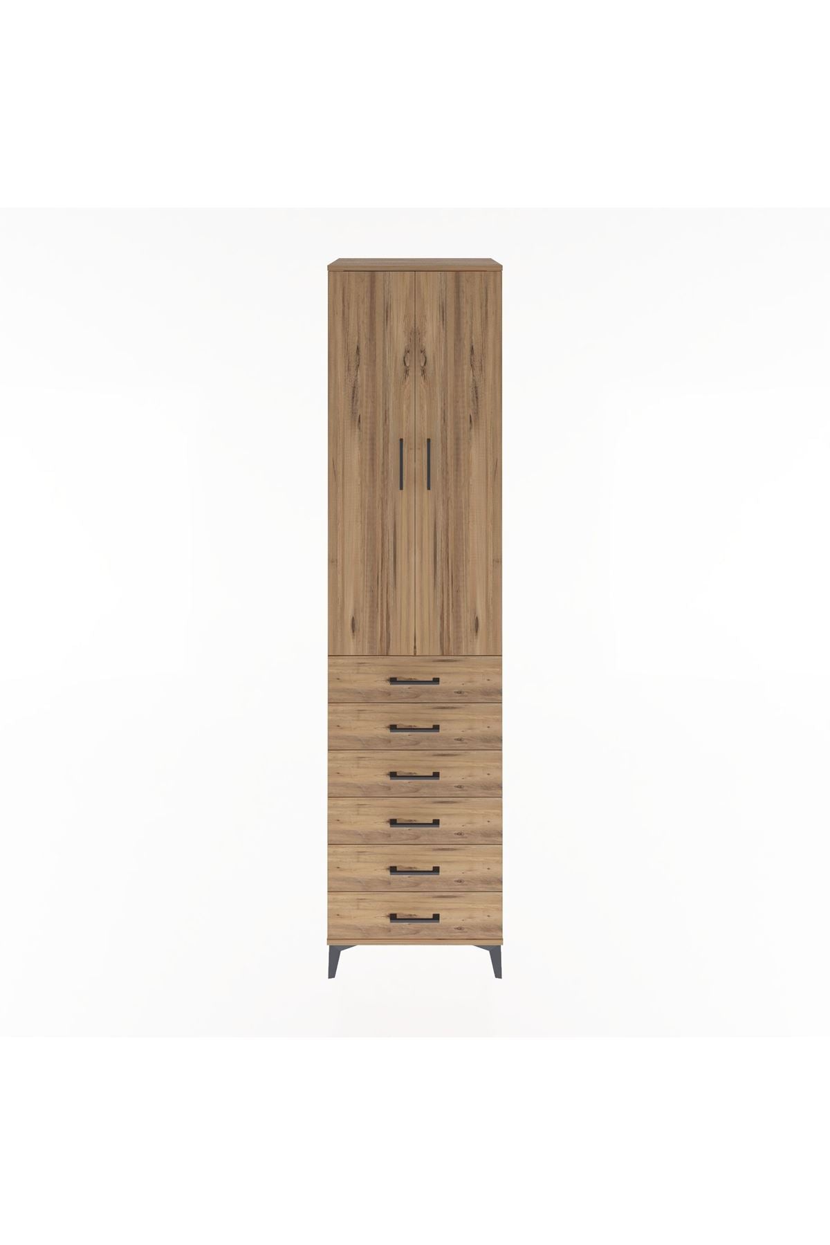 Hyperion Dolap 4 Raflı 6 Çekmeceli 2 Kapaklı 60x44x243 Çam-Çam