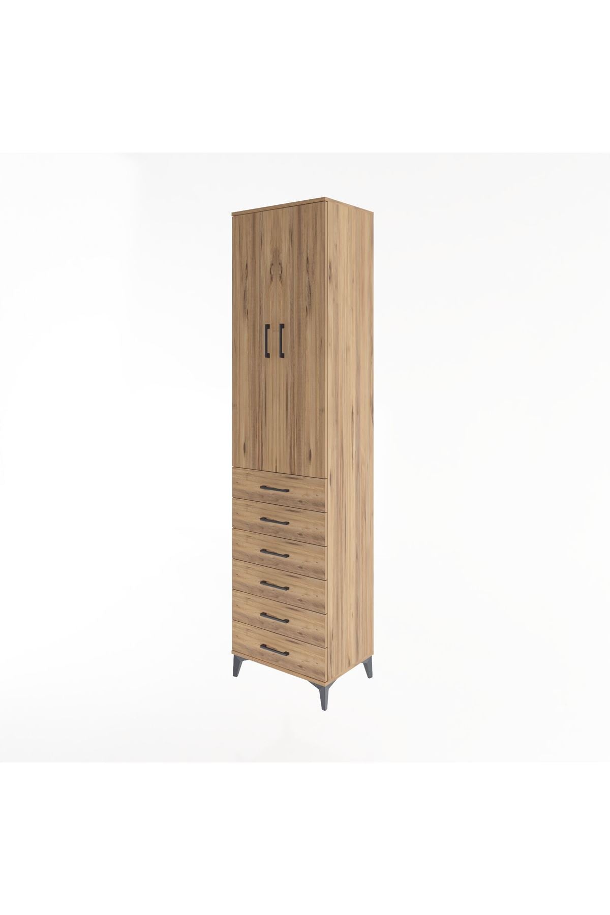 Hyperion Dolap 4 Raflı 6 Çekmeceli 2 Kapaklı 60x44x243 Çam-Çam