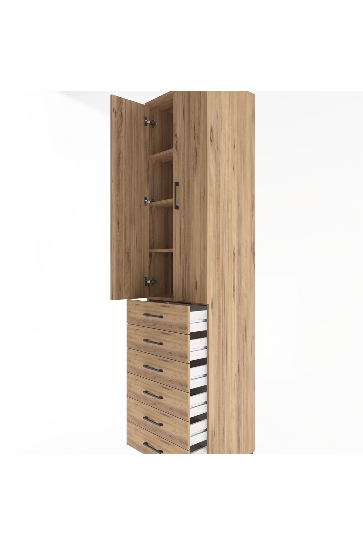 Hyperion Dolap 4 Raflı 6 Çekmeceli 2 Kapaklı 60x44x243 Çam-Çam