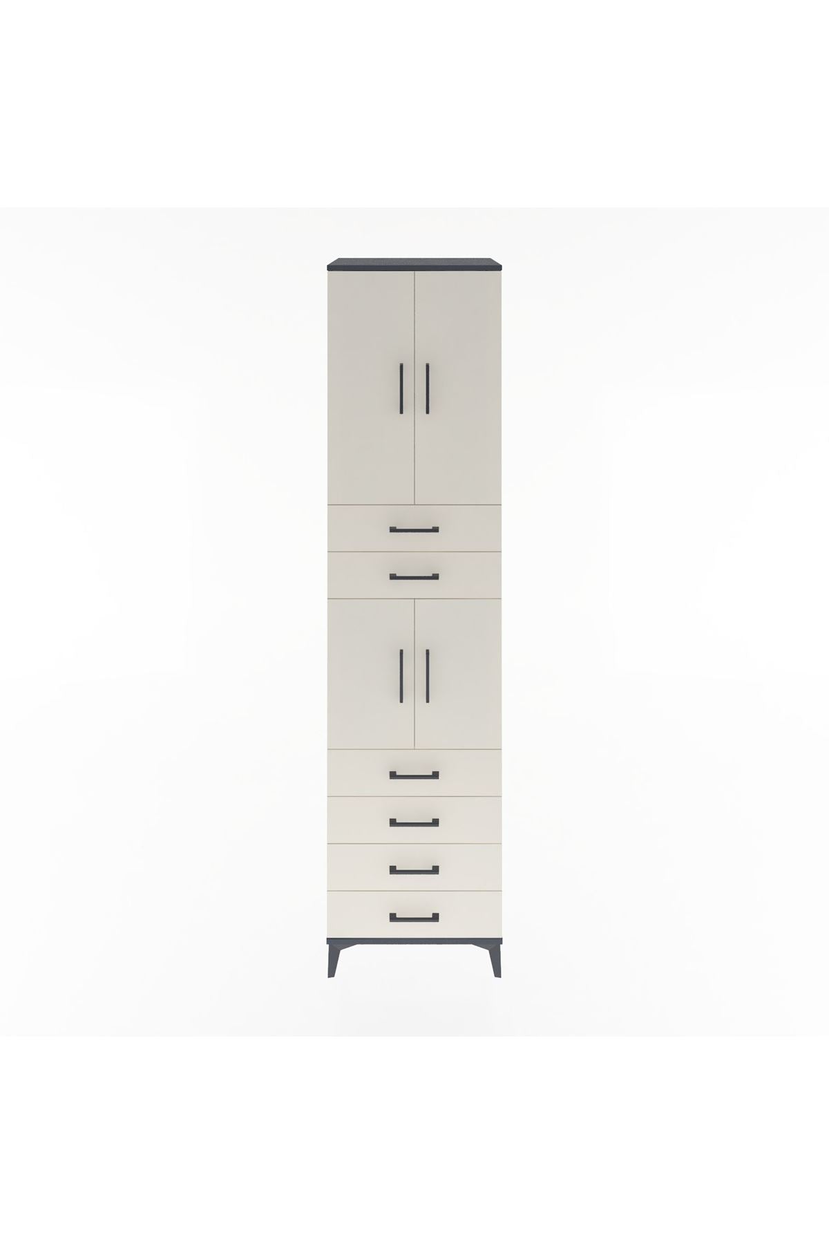 Hyperion Dolap 3 Raflı 6 Çekmeceli 4 Kapaklı 60x44x243 Antrasit-Aytaşı