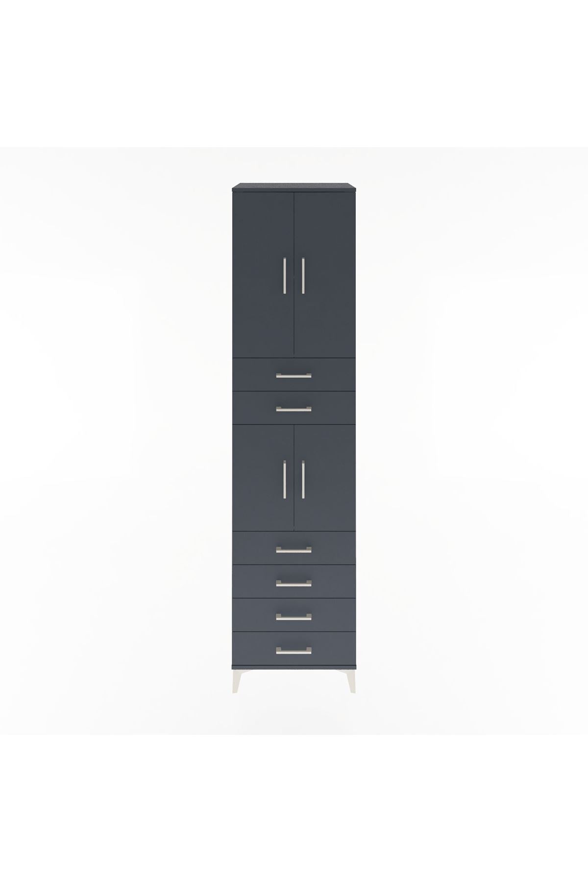 Hyperion Dolap 3 Raflı 6 Çekmeceli 4 Kapaklı 60x44x243 Antrasit-Antrasit