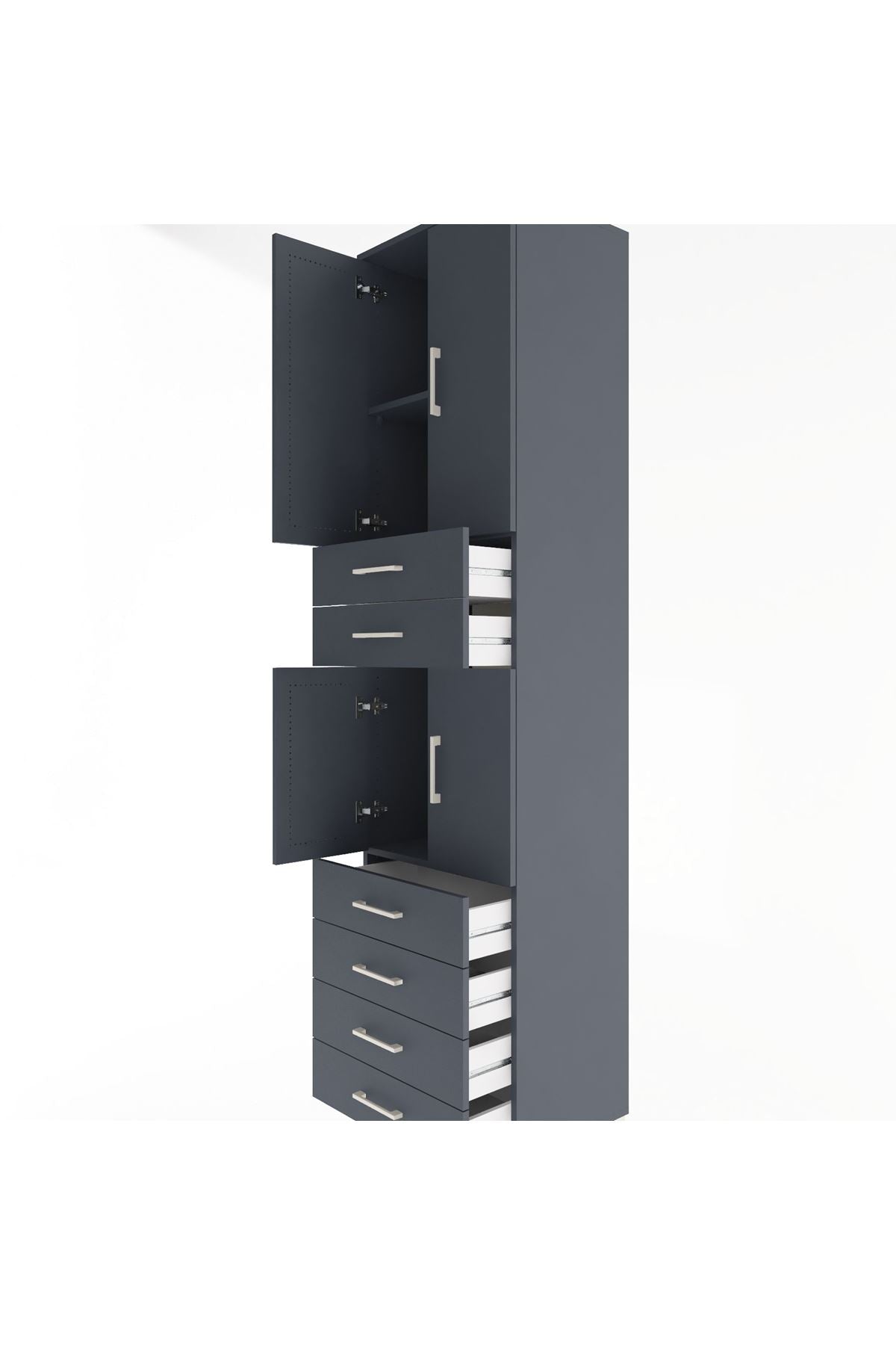 Hyperion Dolap 3 Raflı 6 Çekmeceli 4 Kapaklı 60x44x243 Antrasit-Antrasit