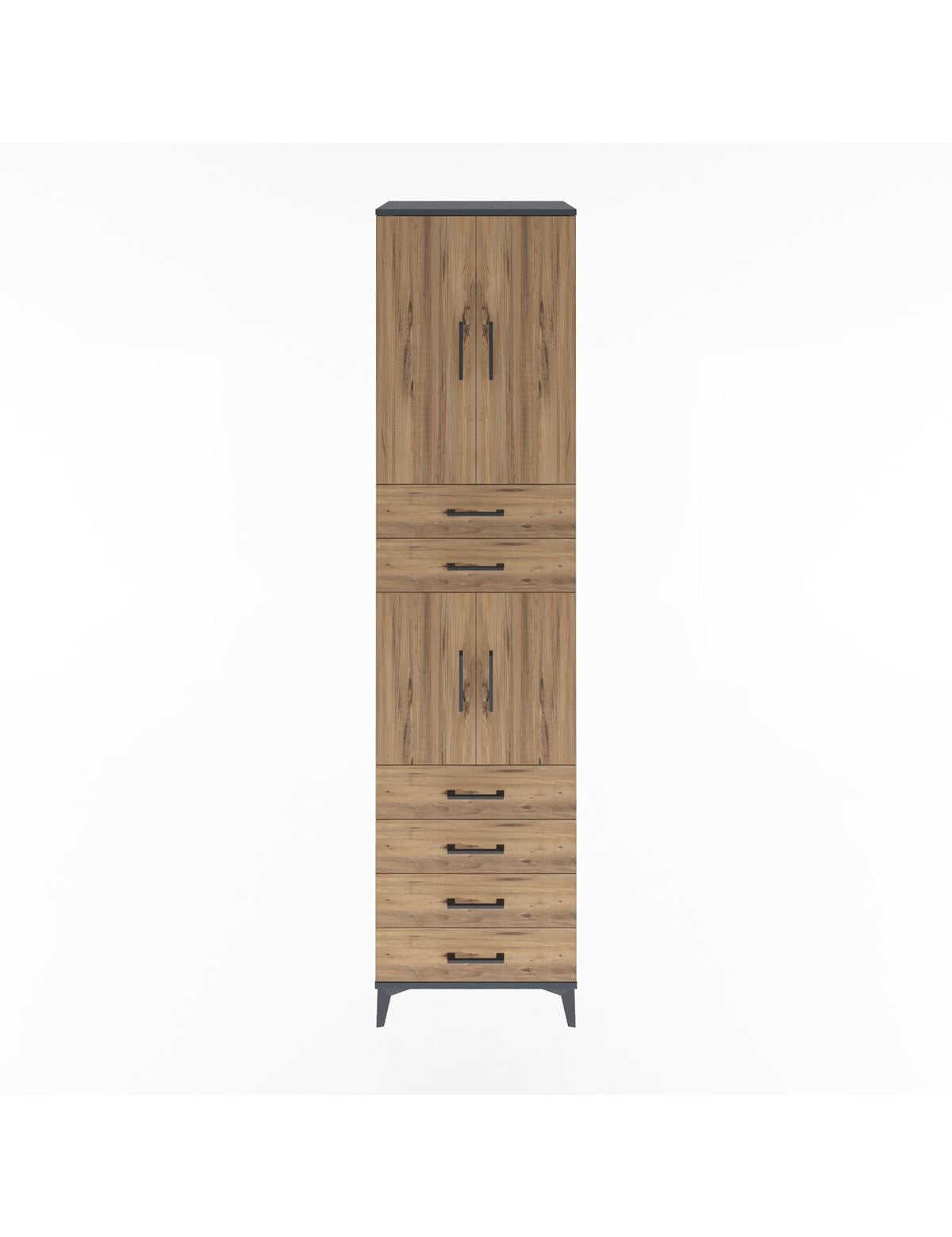 Hyperion Dolap 3 Raflı 6 Çekmeceli 4 Kapaklı 60x44x243 Antrasit-Çam