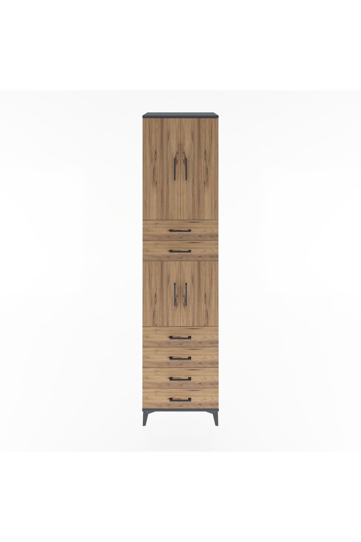 Hyperion Dolap 3 Raflı 6 Çekmeceli 4 Kapaklı 60x44x243 Antrasit-Çam