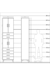 Hyperion Dolap 3 Raflı 6 Çekmeceli 4 Kapaklı 60x44x243 Çam-Aytaşı