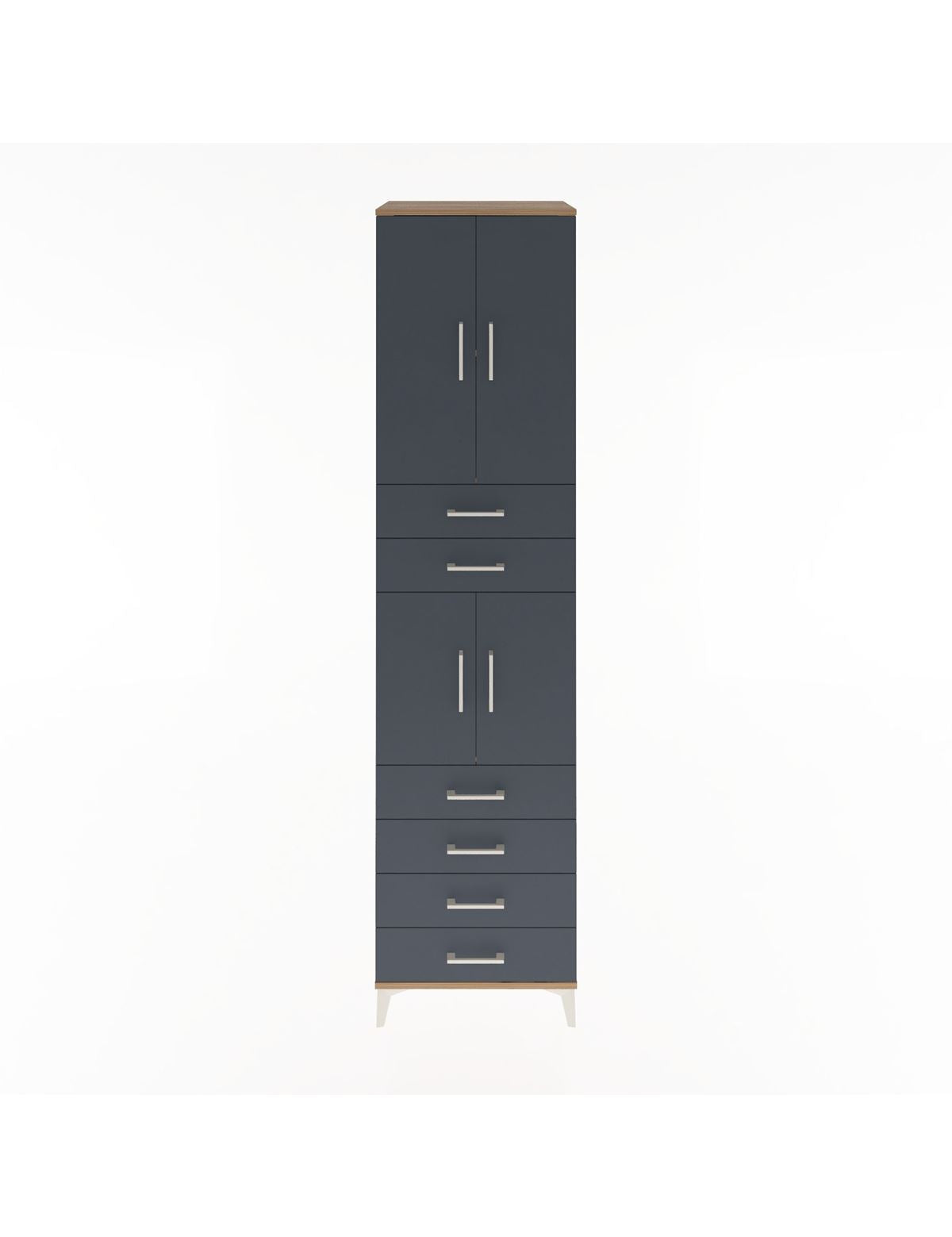 Hyperion Dolap 3 Raflı 6 Çekmeceli 4 Kapaklı 60x44x243 Çam-Antrasit