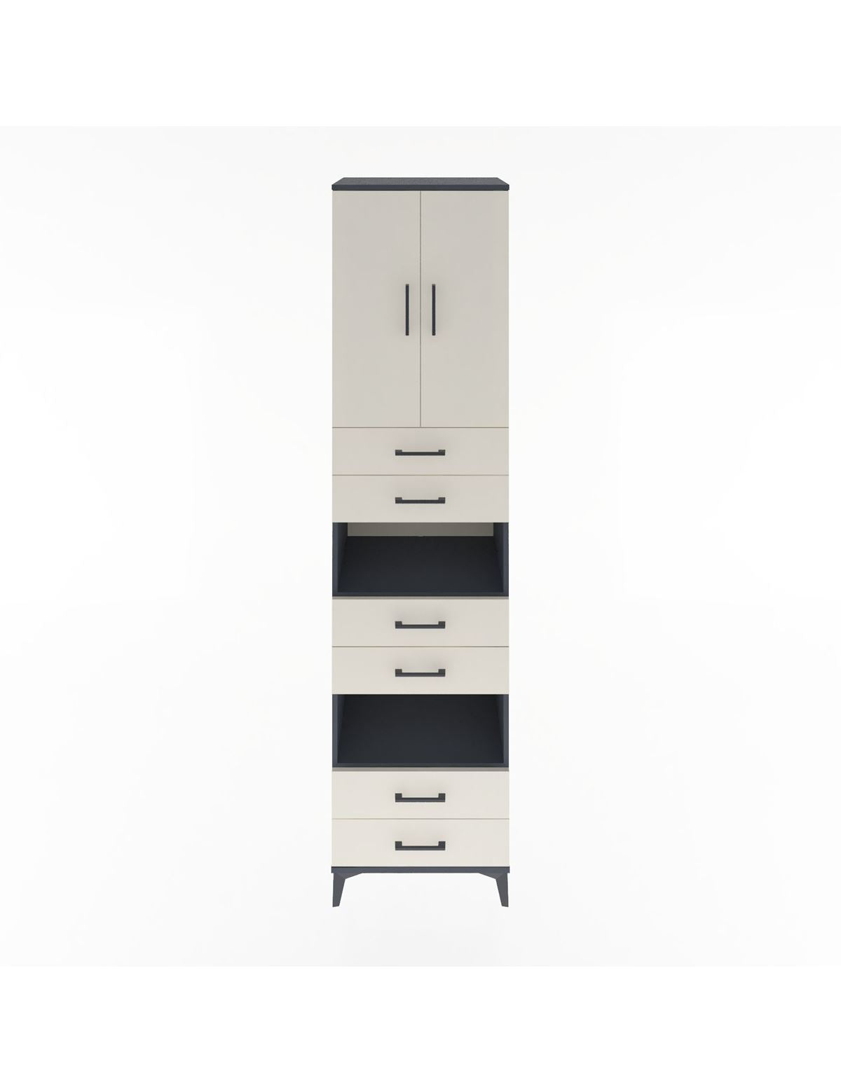 Hyperion Dolap 4 Raflı 6 Çekmeceli 2 Kapaklı 60x44x243 Antrasit-Aytaşı