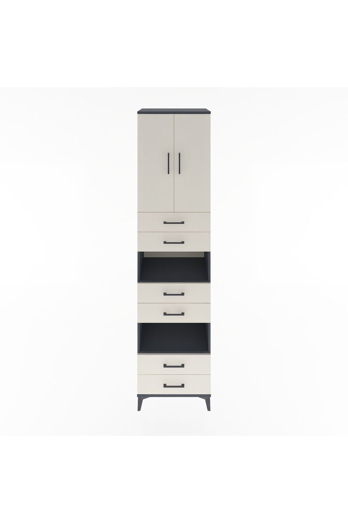 Hyperion Dolap 4 Raflı 6 Çekmeceli 2 Kapaklı 60x44x243 Antrasit-Aytaşı