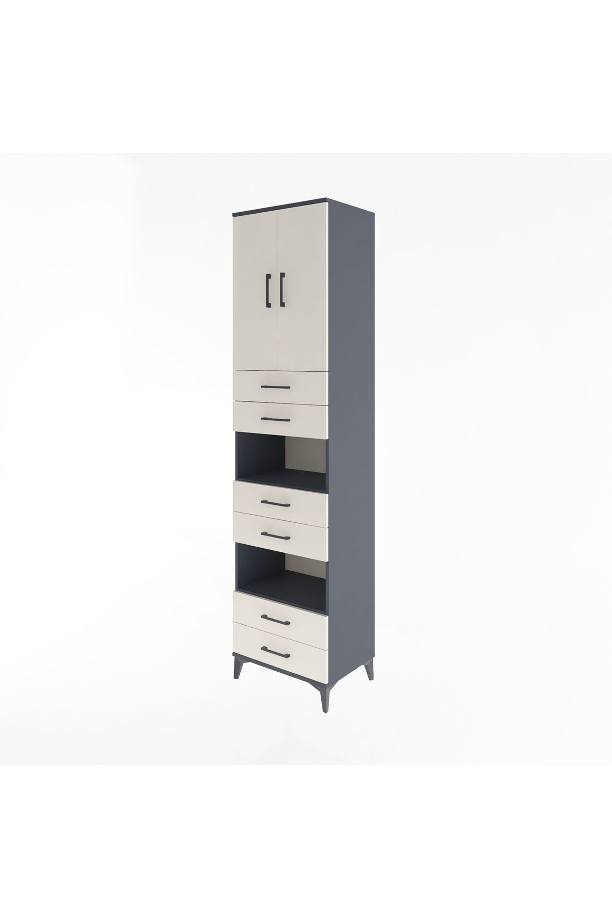 Hyperion Dolap 4 Raflı 6 Çekmeceli 2 Kapaklı 60x44x243 Antrasit-Aytaşı