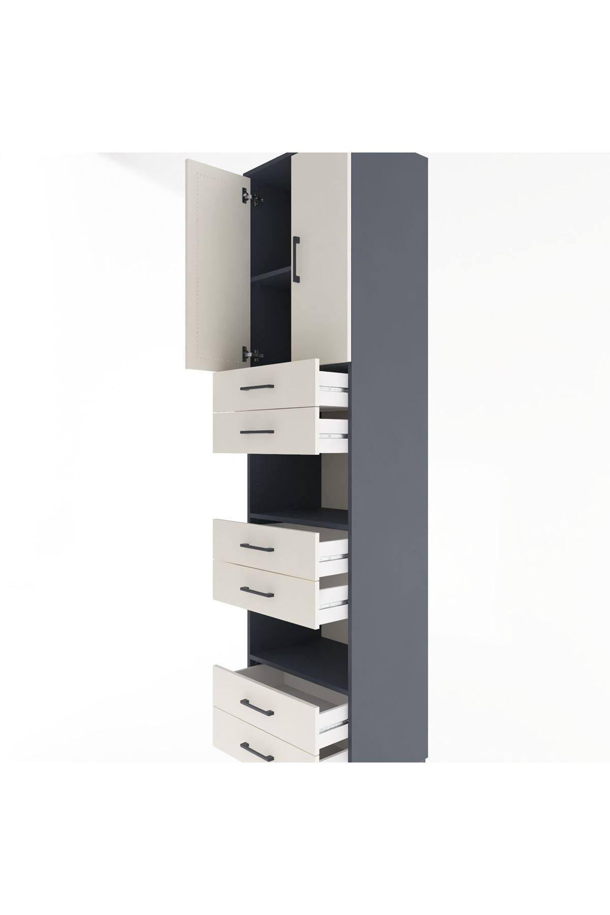 Hyperion Dolap 4 Raflı 6 Çekmeceli 2 Kapaklı 60x44x243 Antrasit-Aytaşı