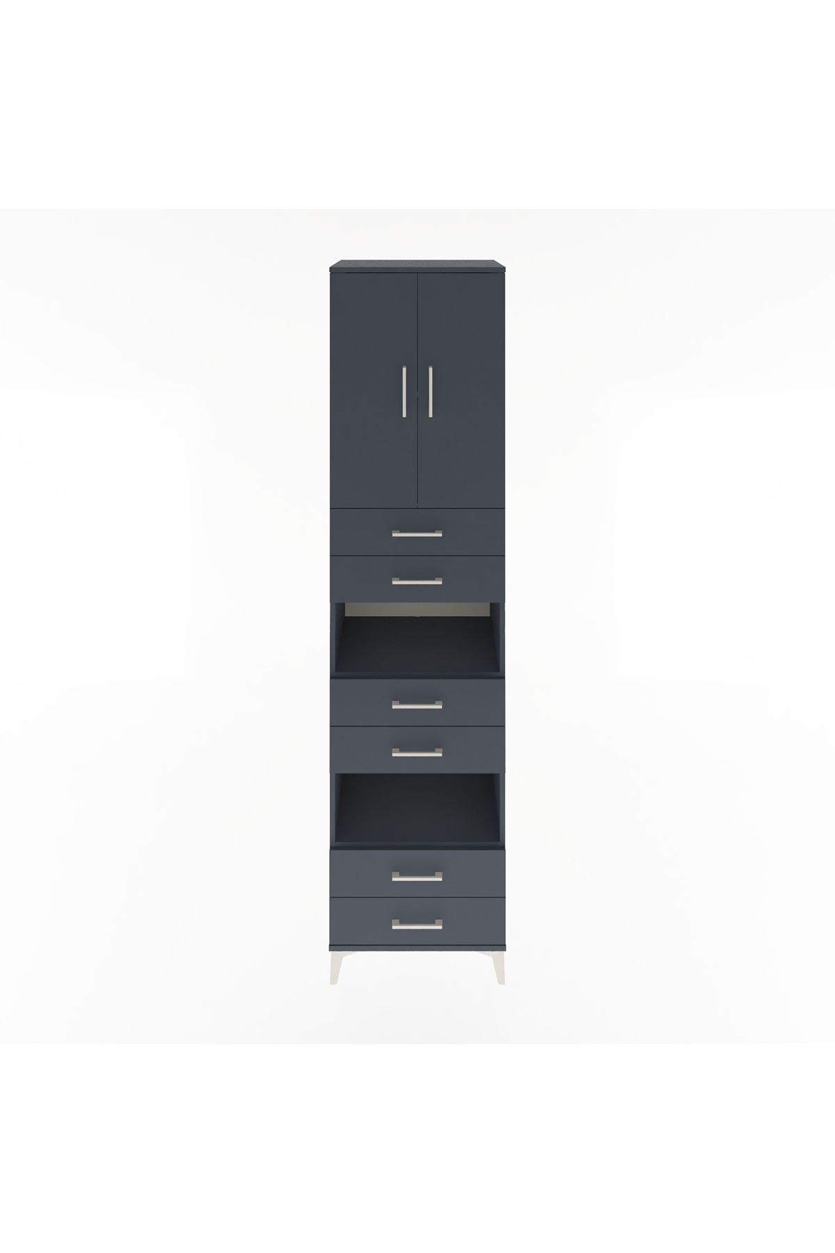 Hyperion Dolap 4 Raflı 6 Çekmeceli 2 Kapaklı 60x44x243 Antrasit-Antrasit