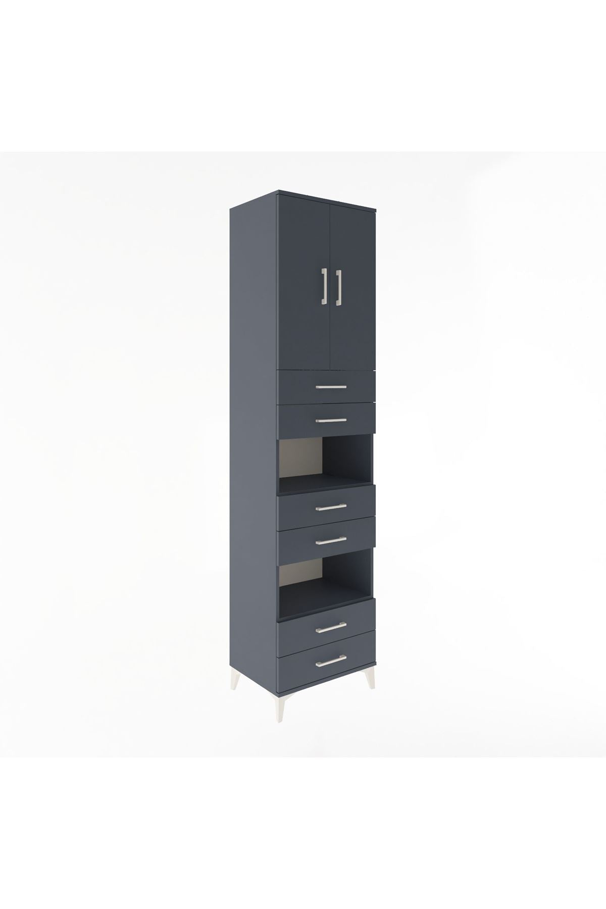 Hyperion Dolap 4 Raflı 6 Çekmeceli 2 Kapaklı 60x44x243 Antrasit-Antrasit