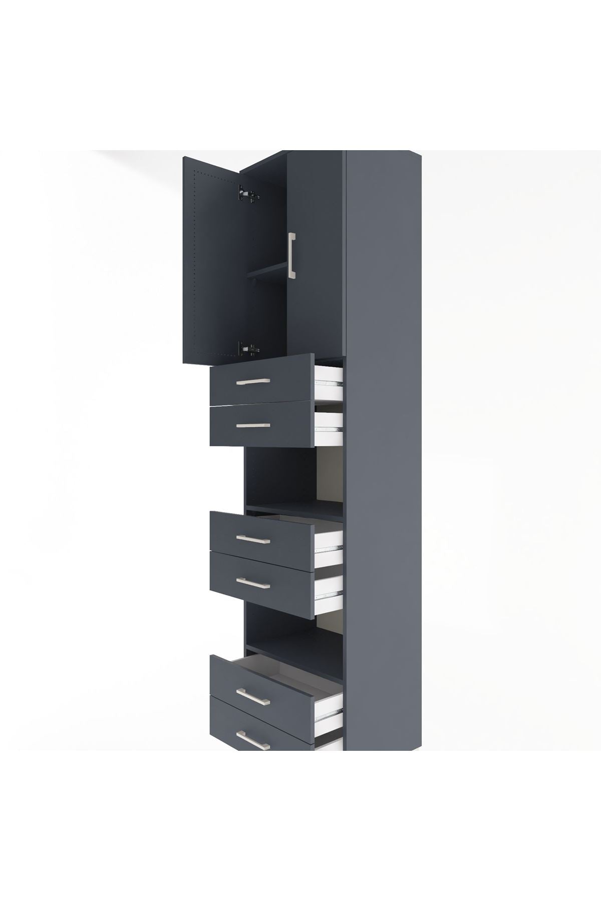 Hyperion Dolap 4 Raflı 6 Çekmeceli 2 Kapaklı 60x44x243 Antrasit-Antrasit