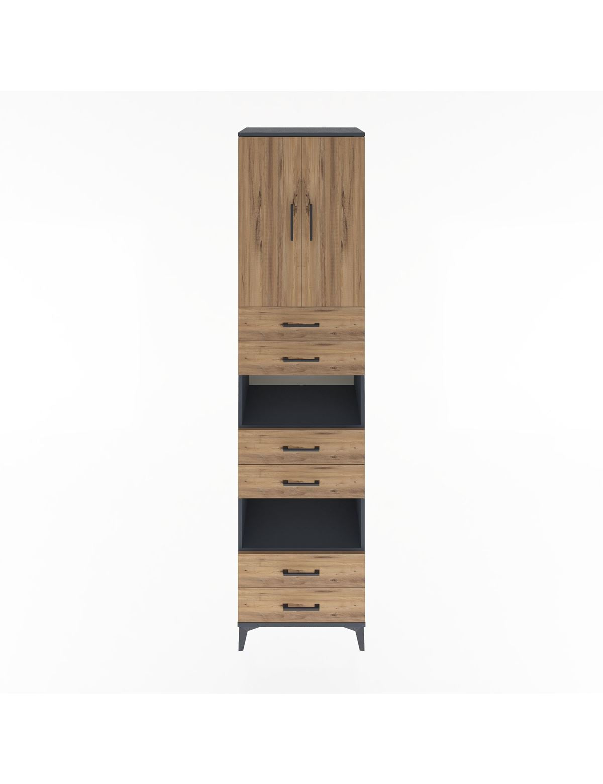 Hyperion Dolap 4 Raflı 6 Çekmeceli 2 Kapaklı 60x44x243 Antrasit-Çam