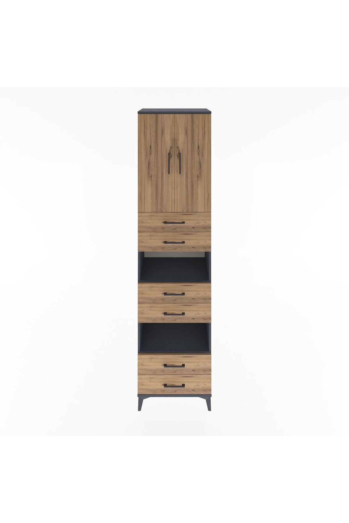 Hyperion Dolap 4 Raflı 6 Çekmeceli 2 Kapaklı 60x44x243 Antrasit-Çam