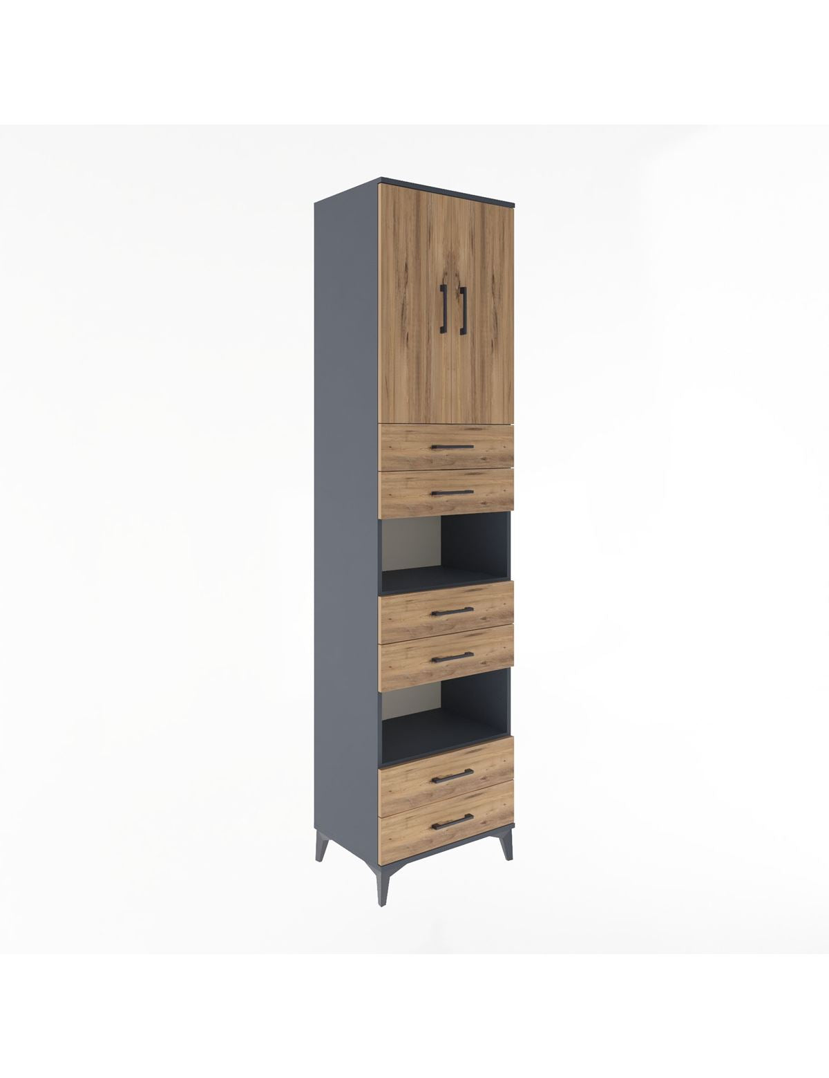 Hyperion Dolap 4 Raflı 6 Çekmeceli 2 Kapaklı 60x44x243 Antrasit-Çam