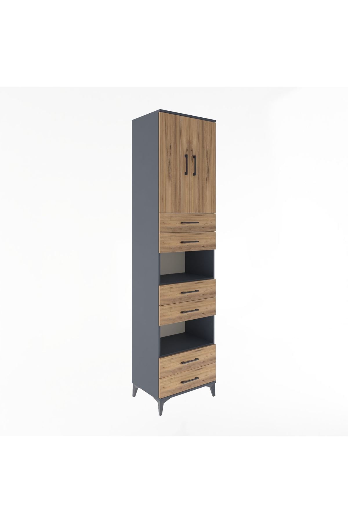 Hyperion Dolap 4 Raflı 6 Çekmeceli 2 Kapaklı 60x44x243 Antrasit-Çam