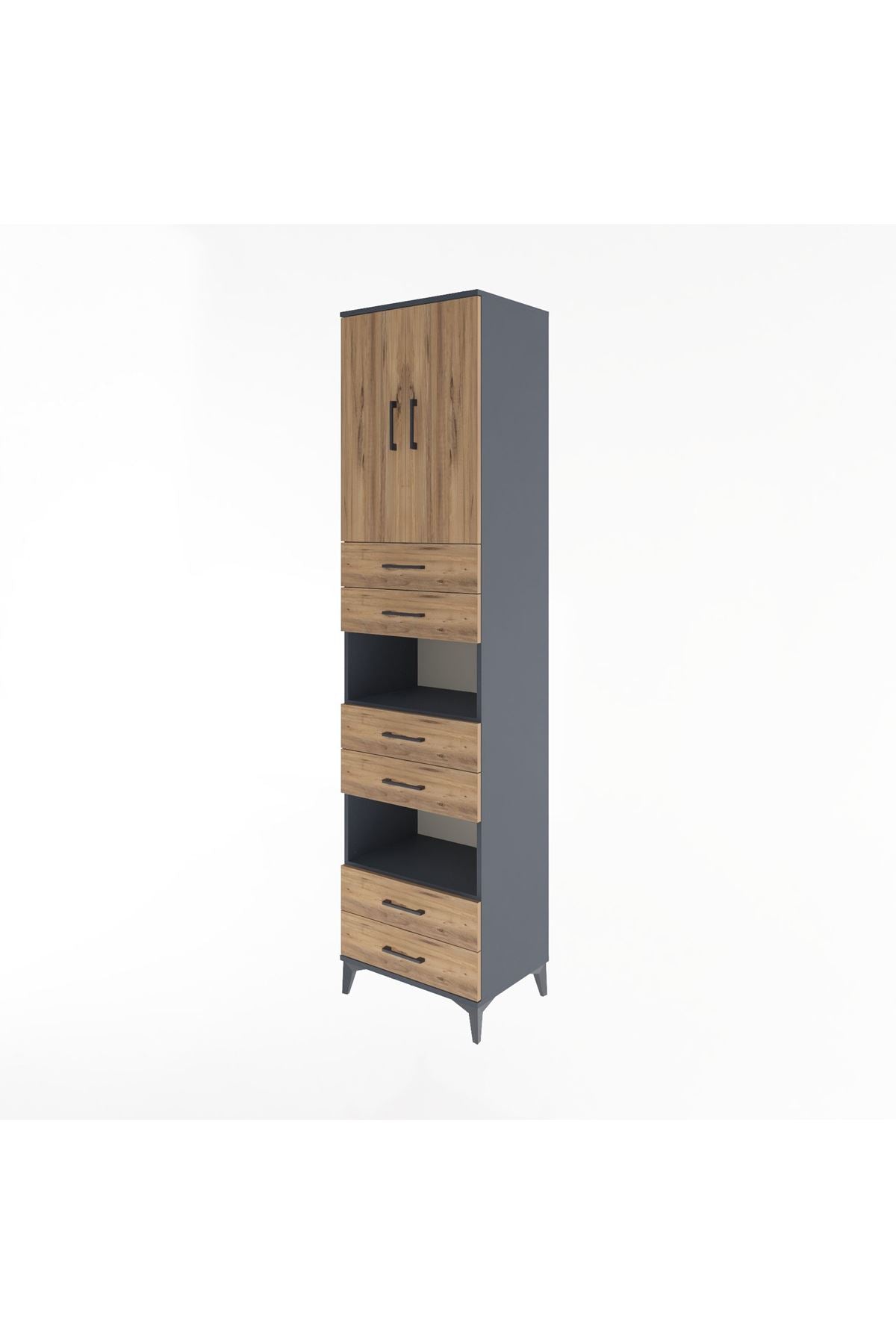 Hyperion Dolap 4 Raflı 6 Çekmeceli 2 Kapaklı 60x44x243 Antrasit-Çam