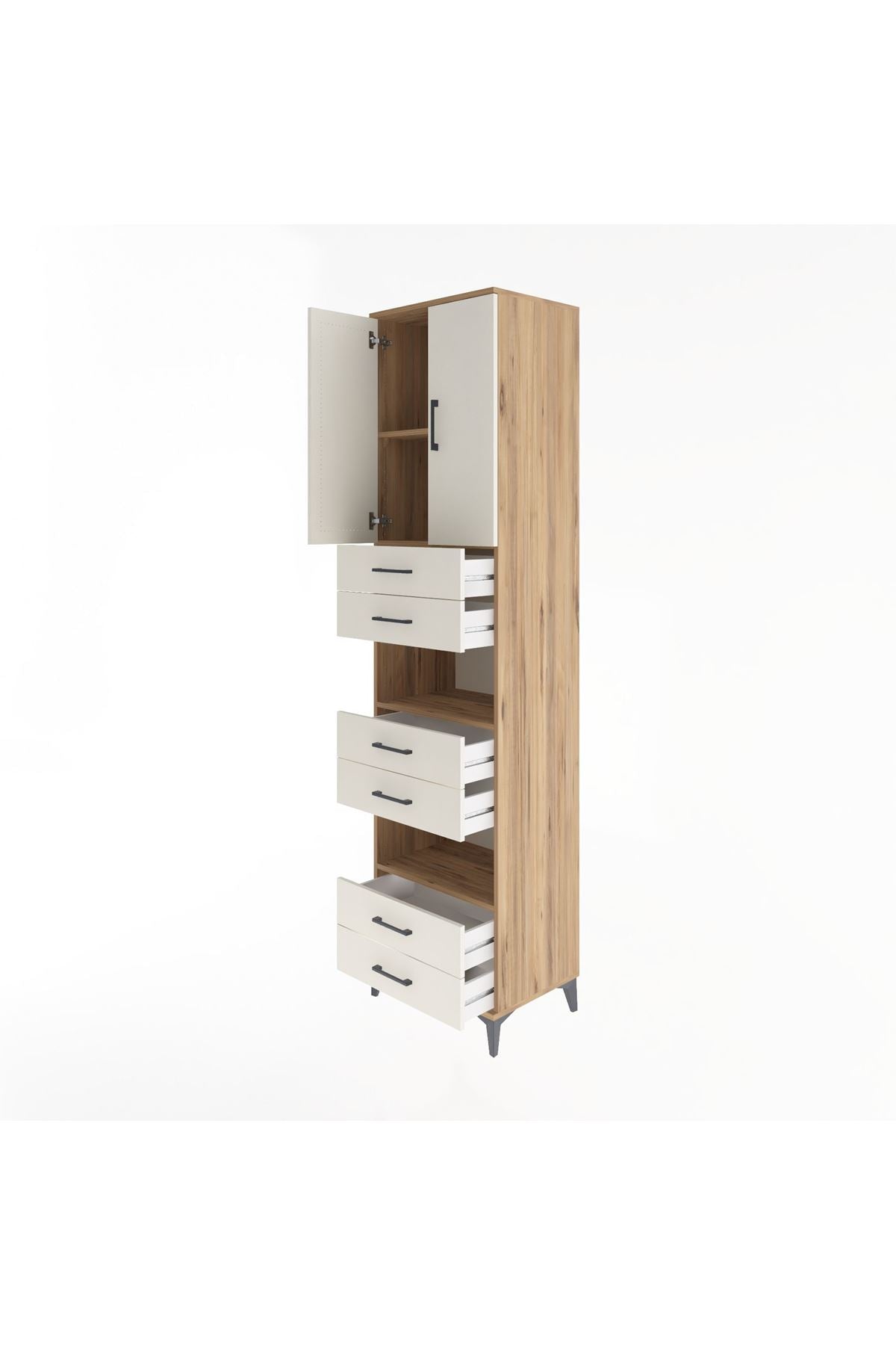 Hyperion Dolap 4 Raflı 6 Çekmeceli 2 Kapaklı 60x44x243 Çam-Aytaşı