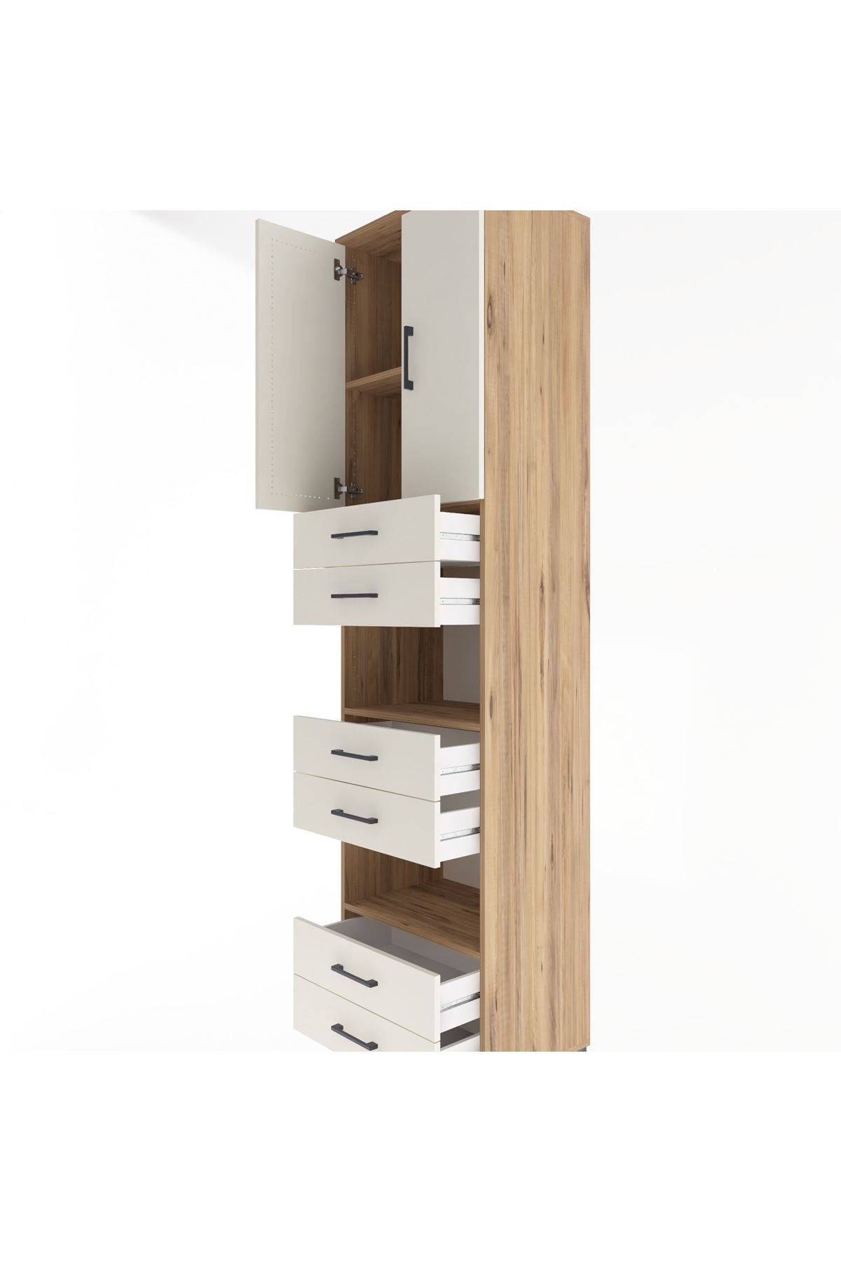 Hyperion Dolap 4 Raflı 6 Çekmeceli 2 Kapaklı 60x44x243 Çam-Aytaşı