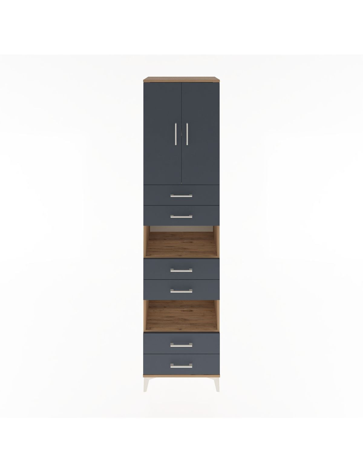 Hyperion Dolap 4 Raflı 6 Çekmeceli 2 Kapaklı 60x44x243 Çam-Antrasit