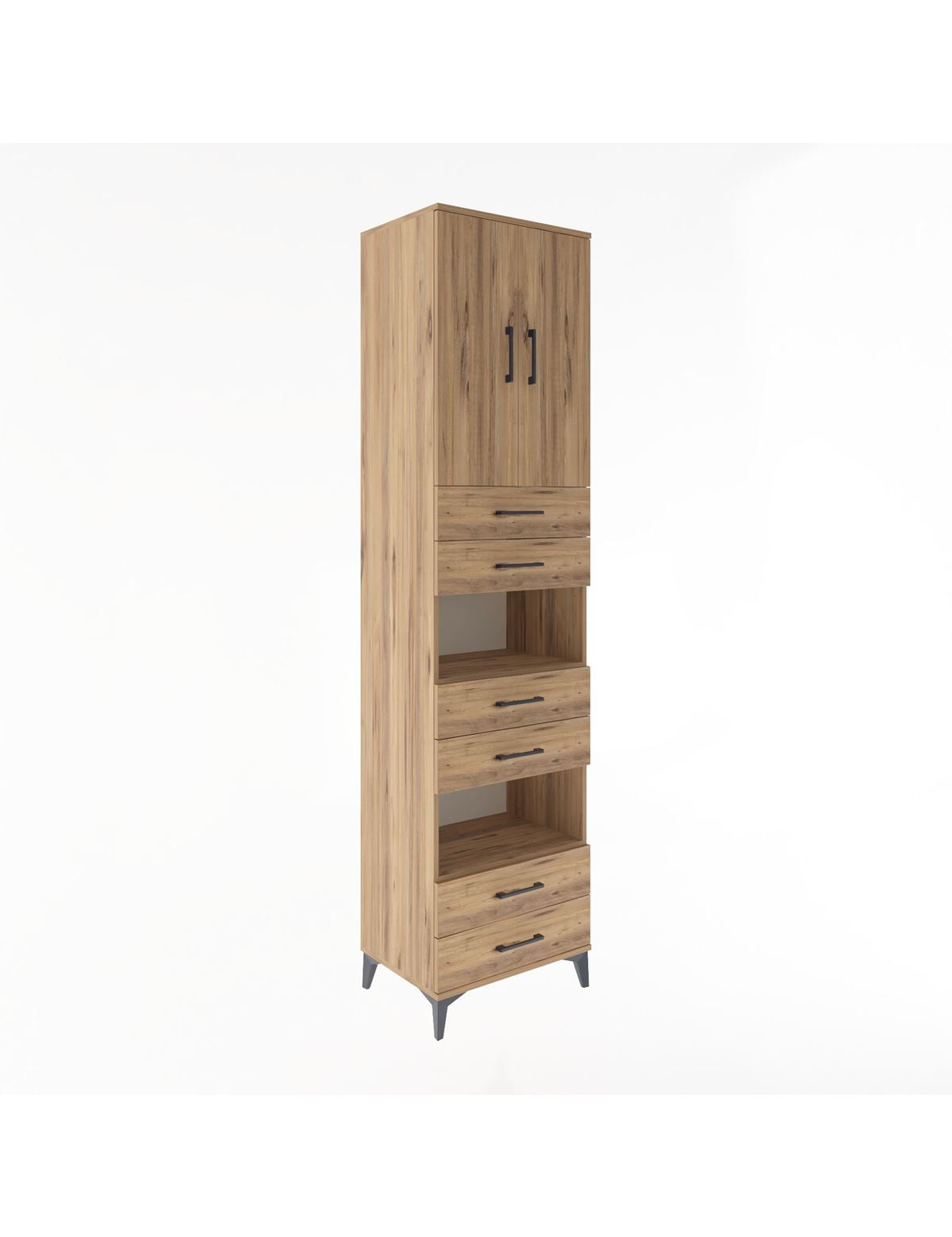 Hyperion Dolap 4 Raflı 6 Çekmeceli 2 Kapaklı 60x44x243 Çam-Çam