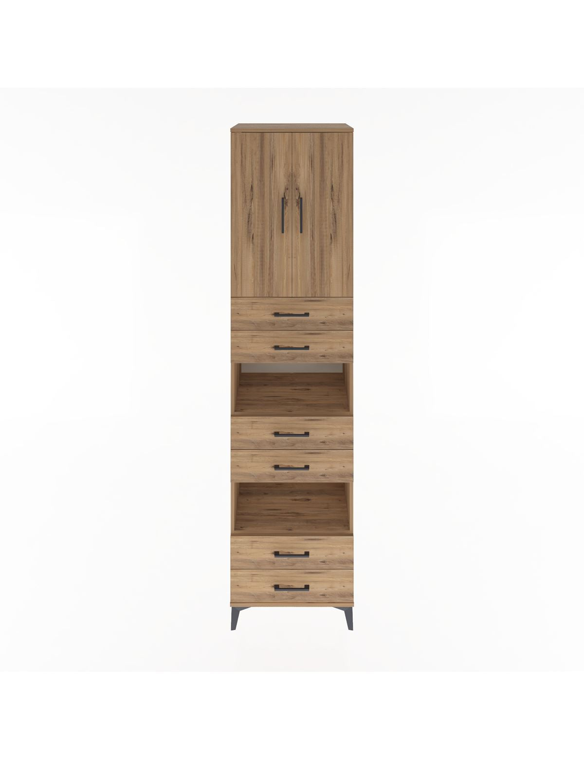 Hyperion Dolap 4 Raflı 6 Çekmeceli 2 Kapaklı 60x44x243 Çam-Çam