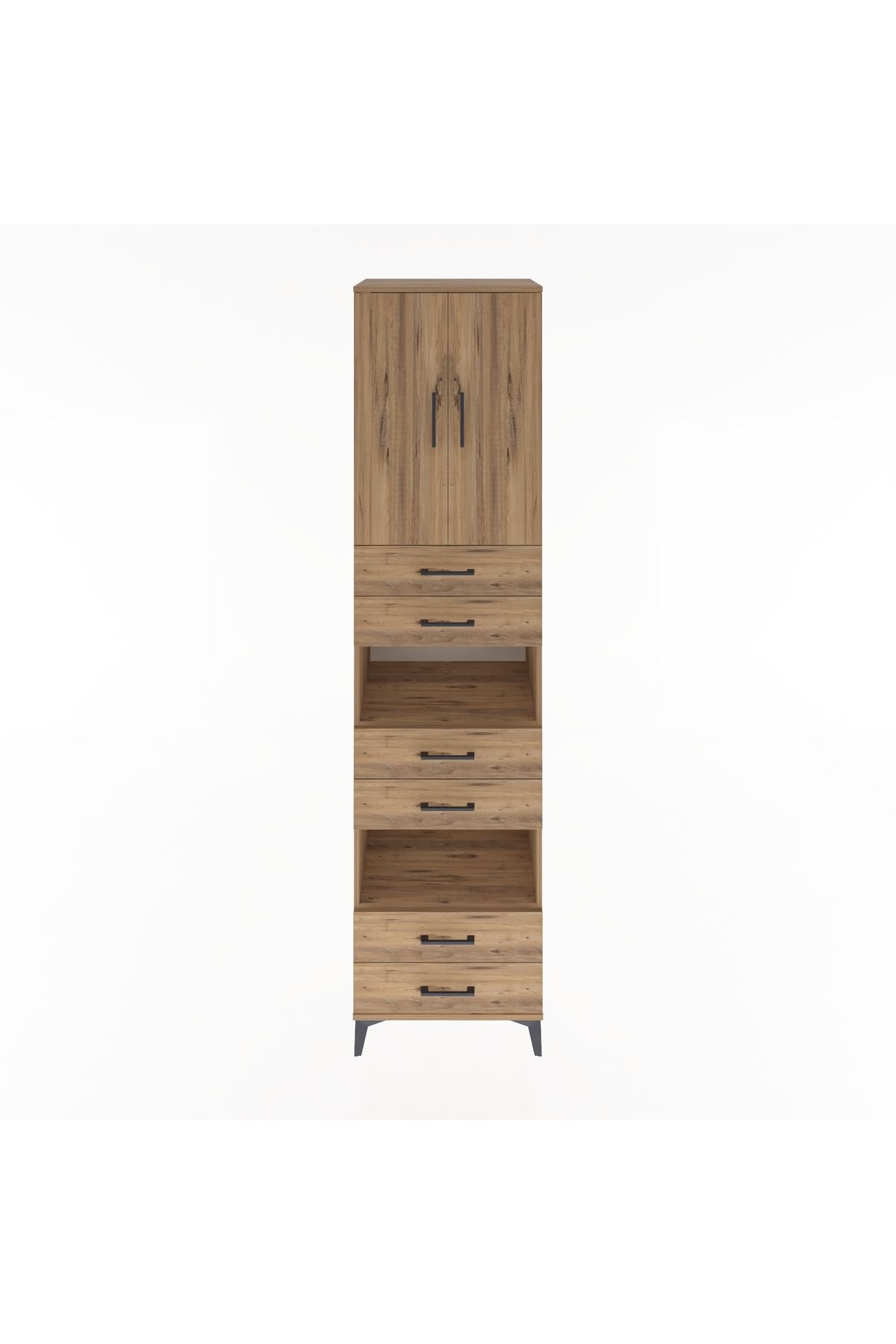 Hyperion Dolap 4 Raflı 6 Çekmeceli 2 Kapaklı 60x44x243 Çam-Çam