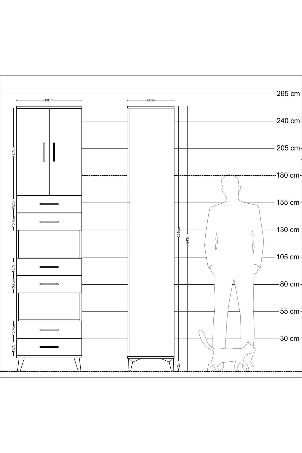 Hyperion Dolap 4 Raflı 6 Çekmeceli 2 Kapaklı 60x44x243 Çam-Çam
