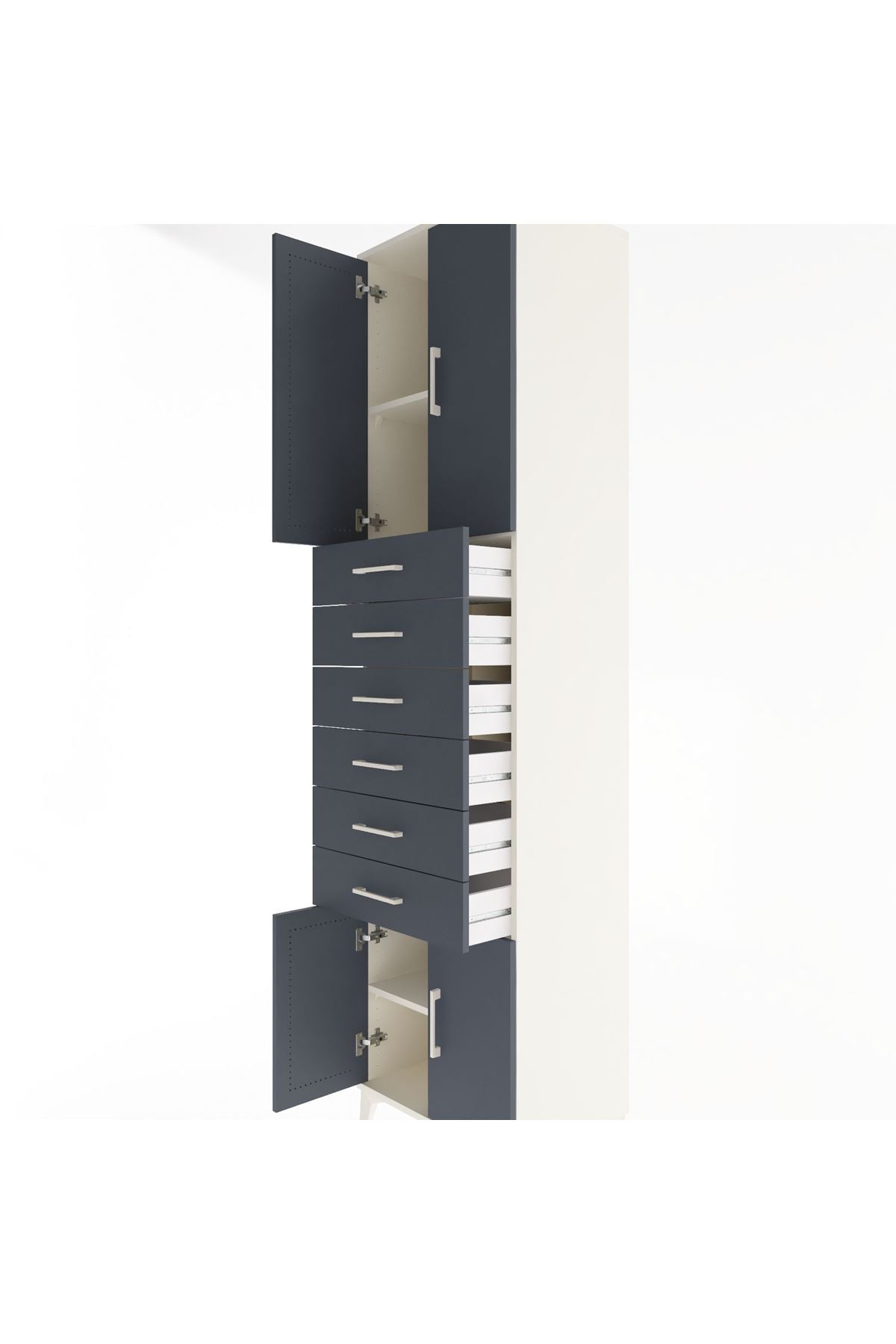 Hyperion Dolap 3 Raflı 6 Çekmeceli 4 Kapaklı 60x44x243 Aytaşı-Antrasit