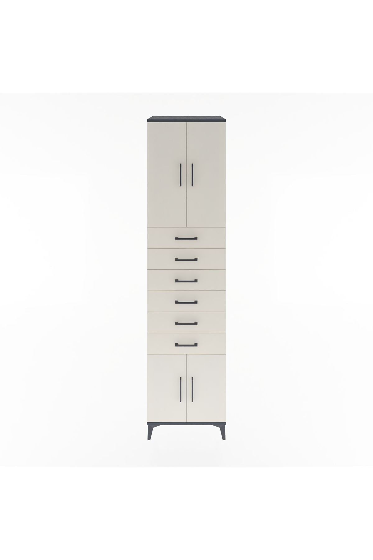 Hyperion Dolap 3 Raflı 6 Çekmeceli 4 Kapaklı 60x44x243 Antrasit-Aytaşı