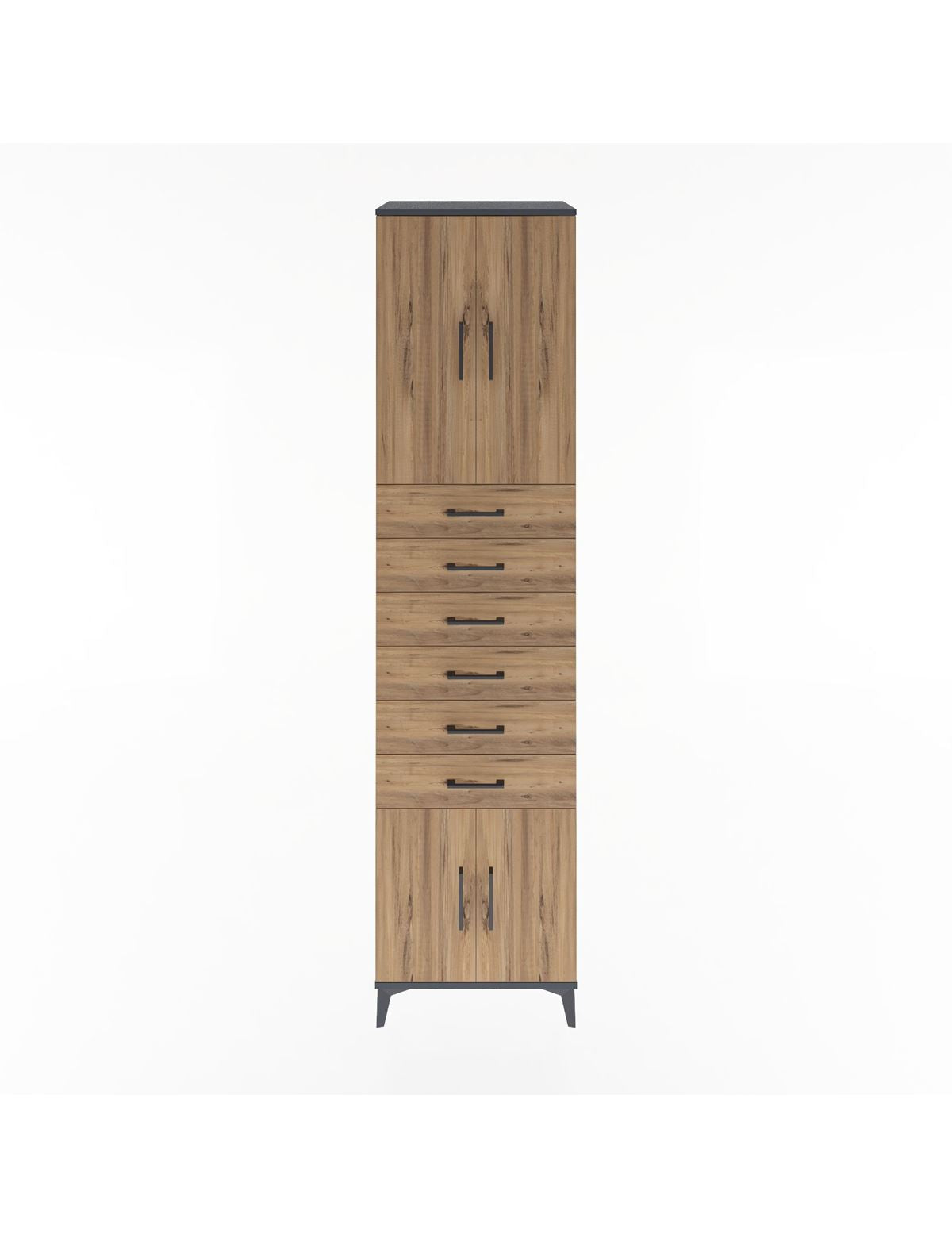 Hyperion Dolap 3 Raflı 6 Çekmeceli 4 Kapaklı 60x44x243 Antrasit-Çam