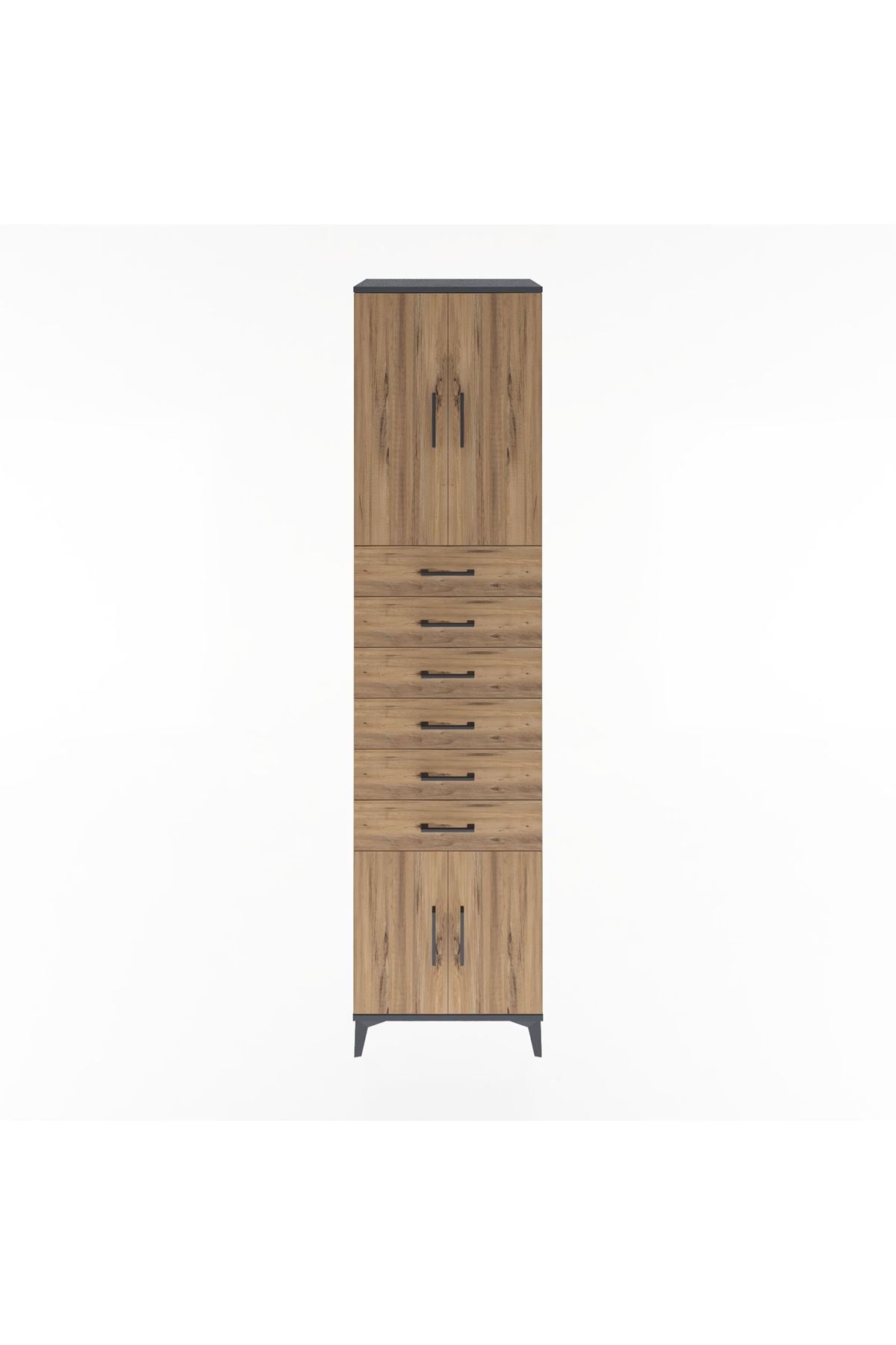 Hyperion Dolap 3 Raflı 6 Çekmeceli 4 Kapaklı 60x44x243 Antrasit-Çam