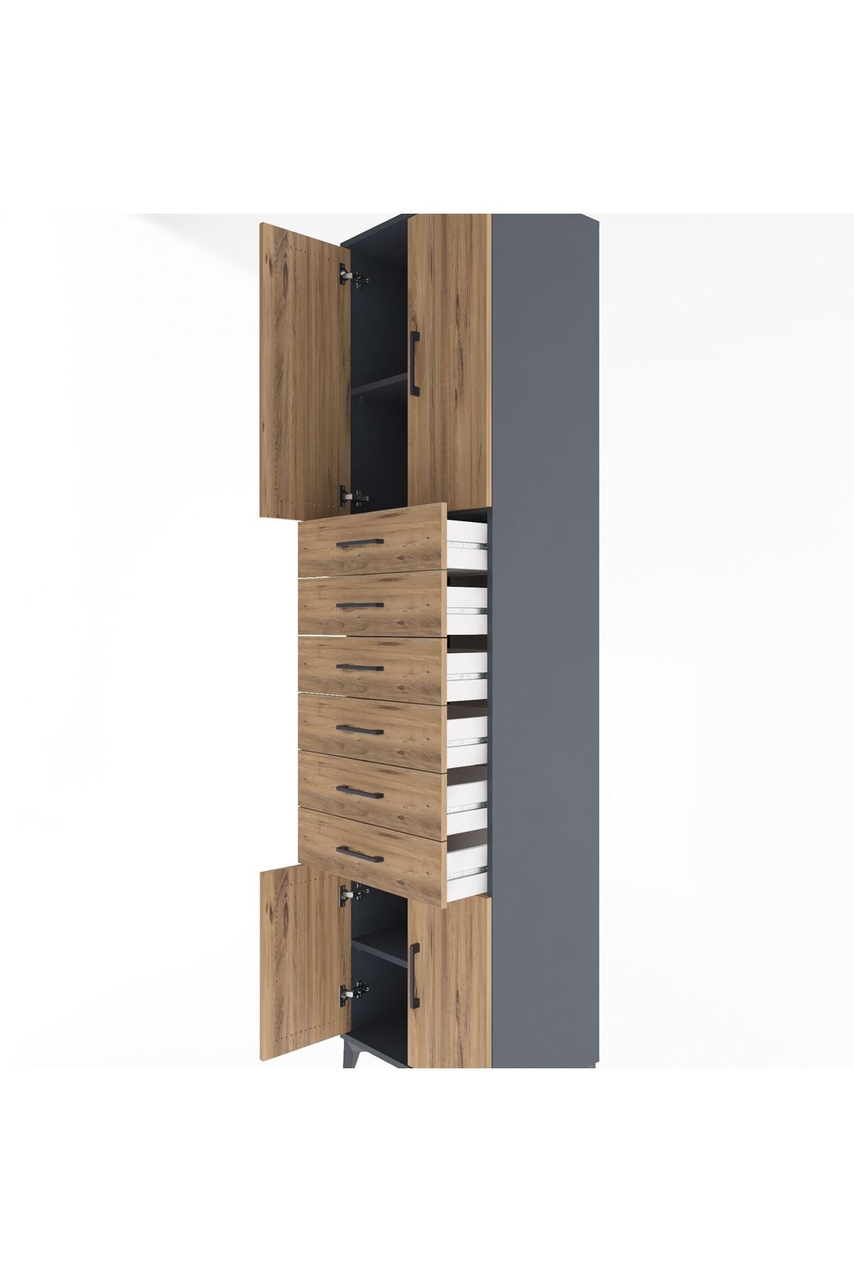 Hyperion Dolap 3 Raflı 6 Çekmeceli 4 Kapaklı 60x44x243 Antrasit-Çam