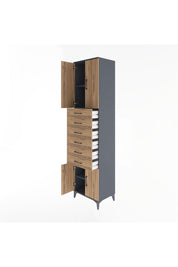 Hyperion Dolap 3 Raflı 6 Çekmeceli 4 Kapaklı 60x44x243 Antrasit-Çam