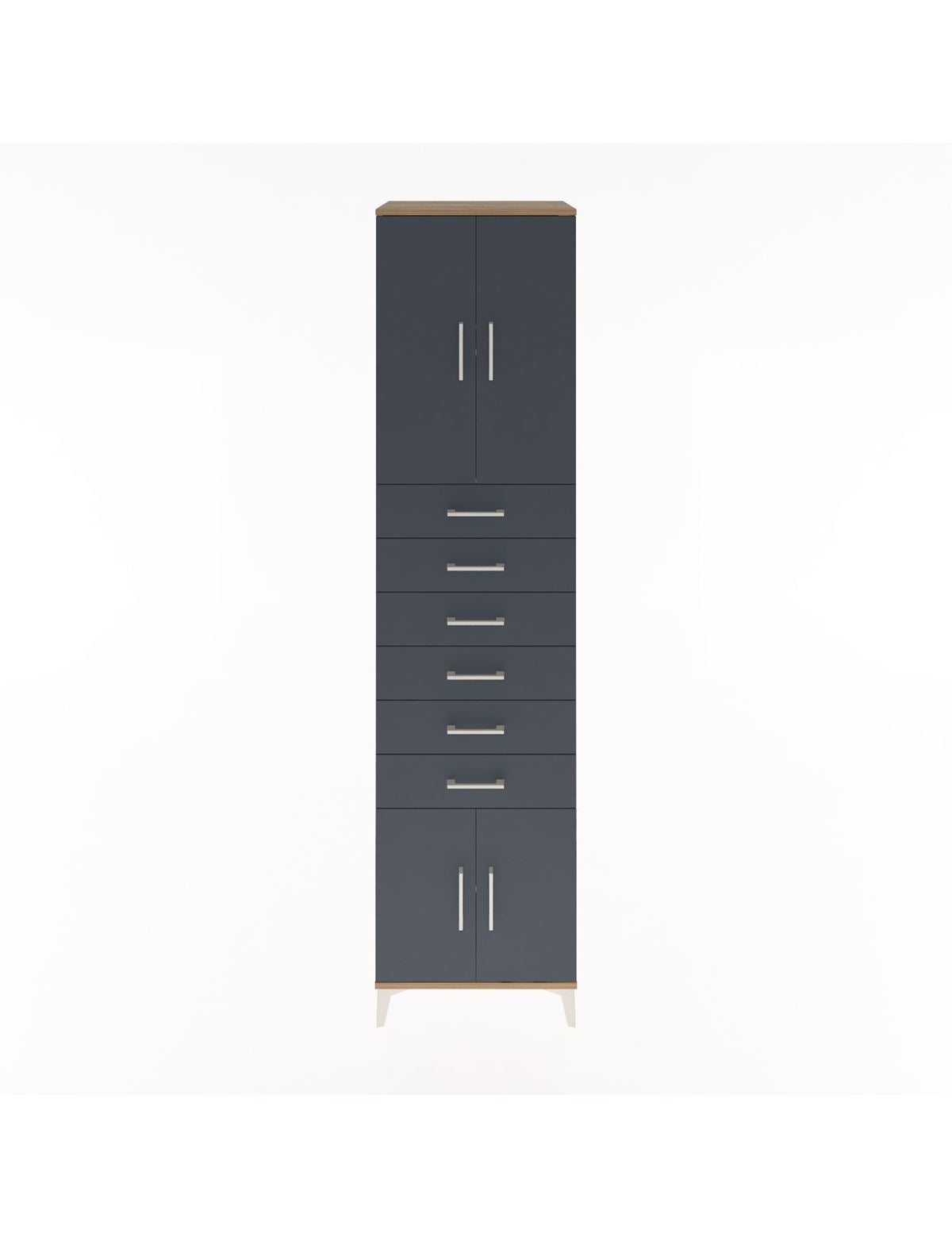 Hyperion Dolap 3 Raflı 6 Çekmeceli 4 Kapaklı 60x44x243 Çam-Antrasit