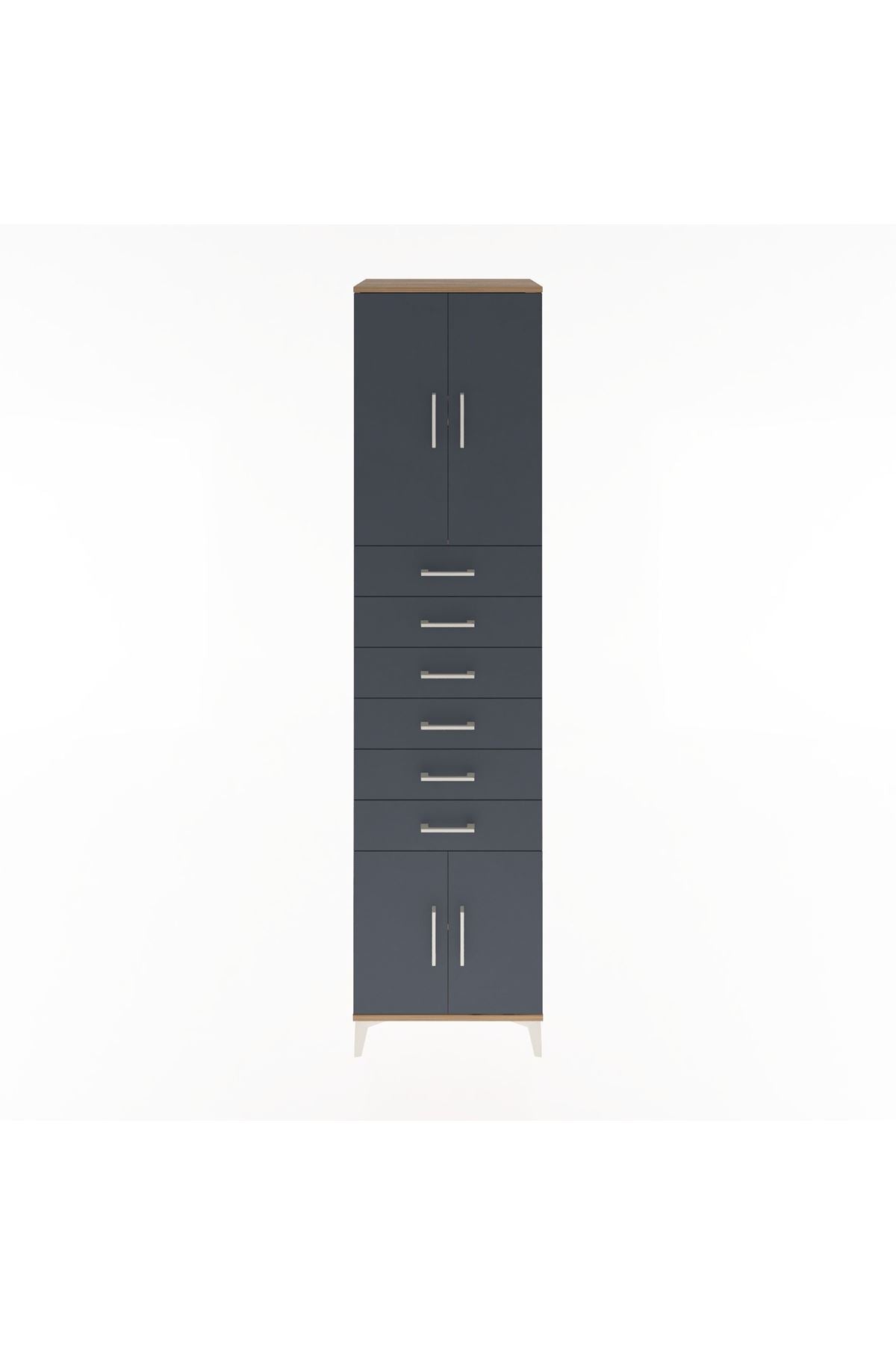 Hyperion Dolap 3 Raflı 6 Çekmeceli 4 Kapaklı 60x44x243 Çam-Antrasit