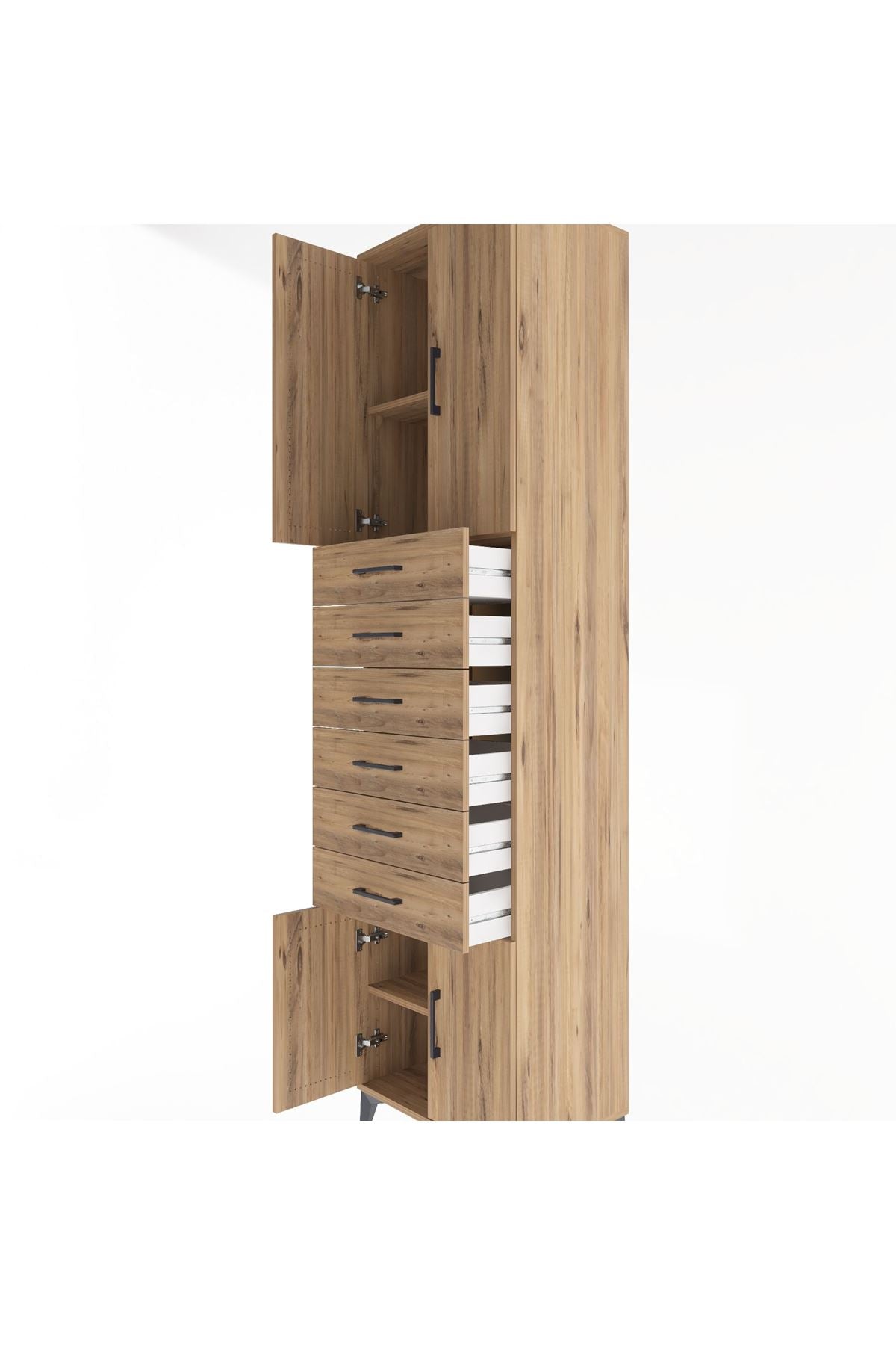 Hyperion Dolap 3 Raflı 6 Çekmeceli 4 Kapaklı 60x44x243 Çam-Çam