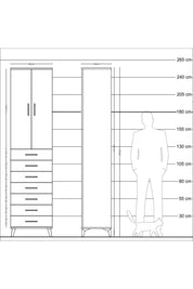 Hyperion Dolap 3 Raflı 7 Çekmeceli 2 Kapaklı 60x44x243 Aytaşı-Çam