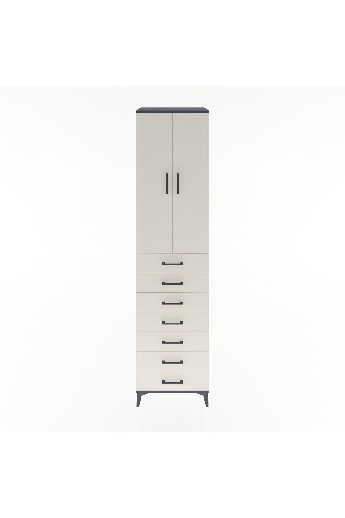 Hyperion Dolap 3 Raflı 7 Çekmeceli 2 Kapaklı 60x44x243 Antrasit-Aytaşı