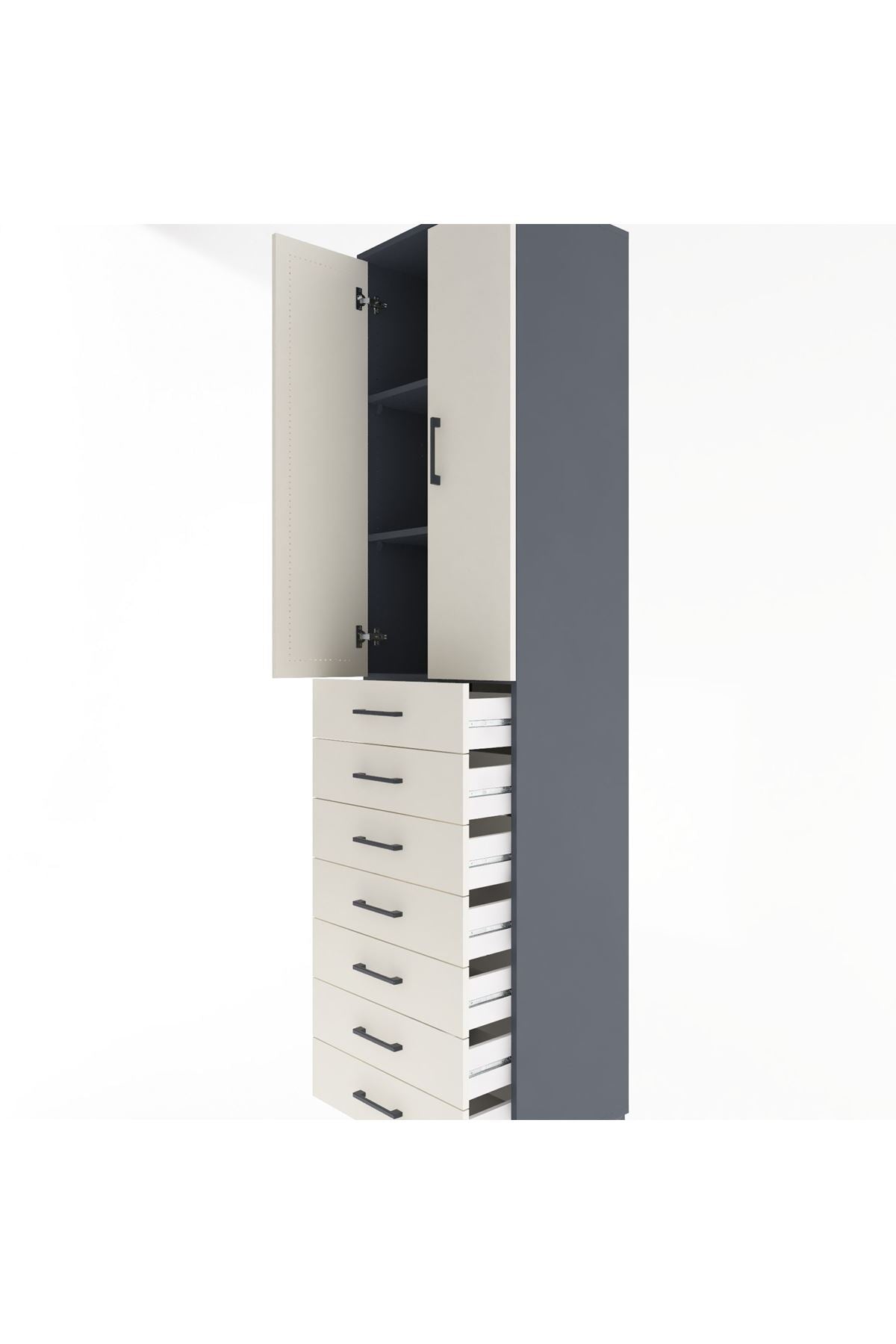 Hyperion Dolap 3 Raflı 7 Çekmeceli 2 Kapaklı 60x44x243 Antrasit-Aytaşı