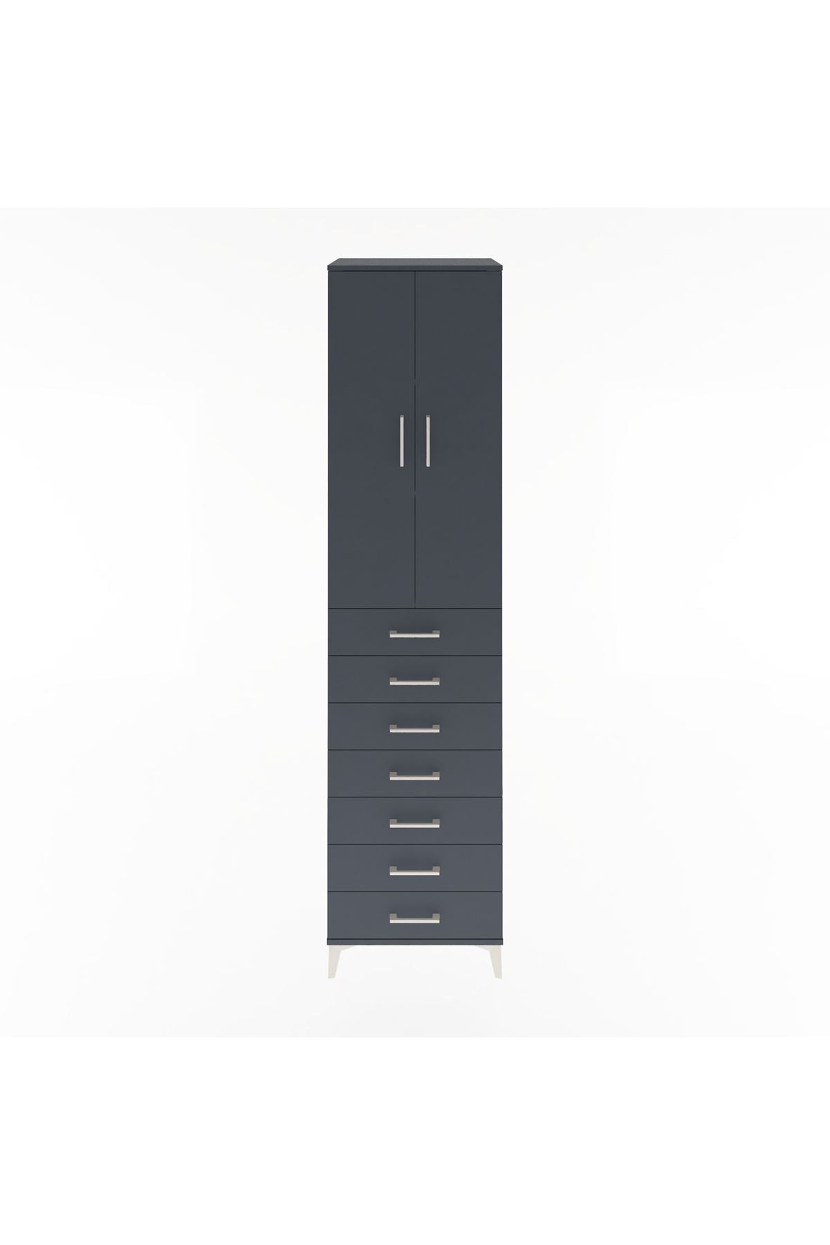 Hyperion Dolap 3 Raflı 7 Çekmeceli 2 Kapaklı 60x44x243 Antrasit-Antrasit