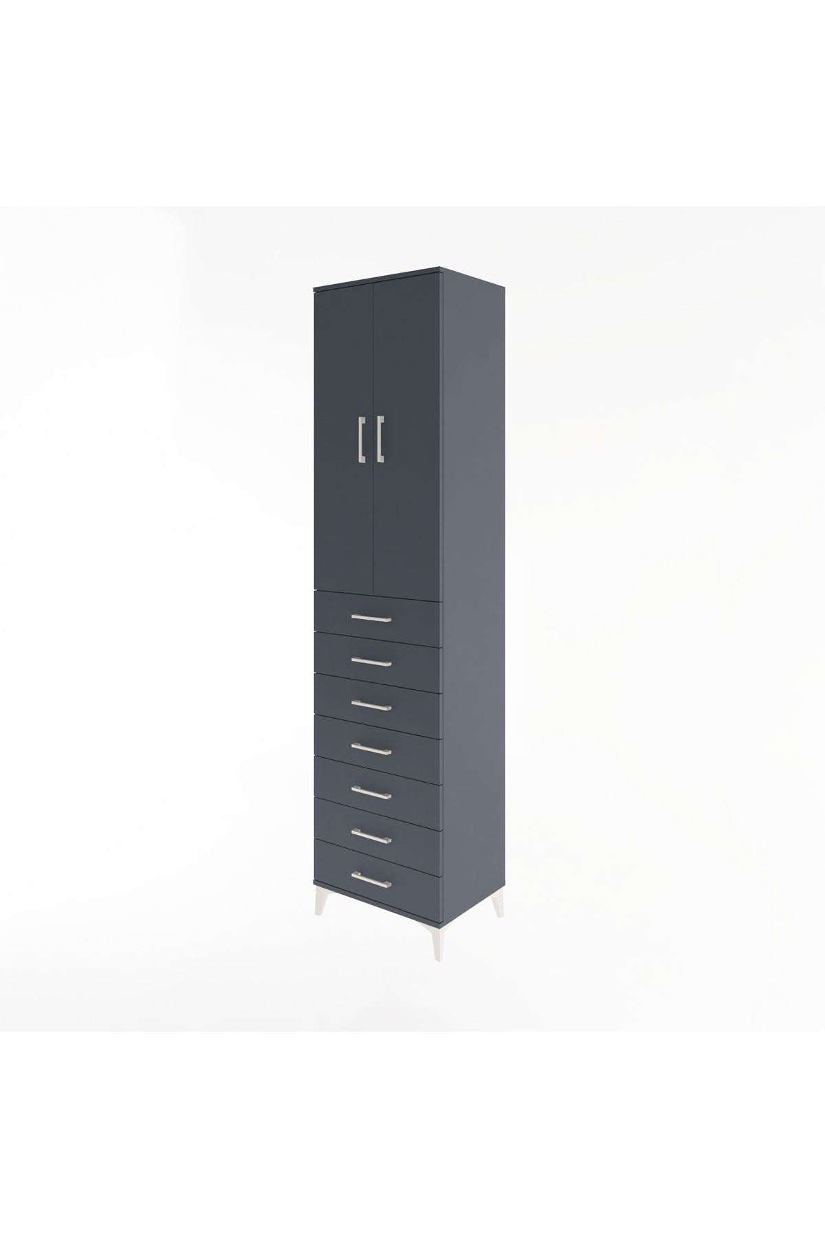 Hyperion Dolap 3 Raflı 7 Çekmeceli 2 Kapaklı 60x44x243 Antrasit-Antrasit