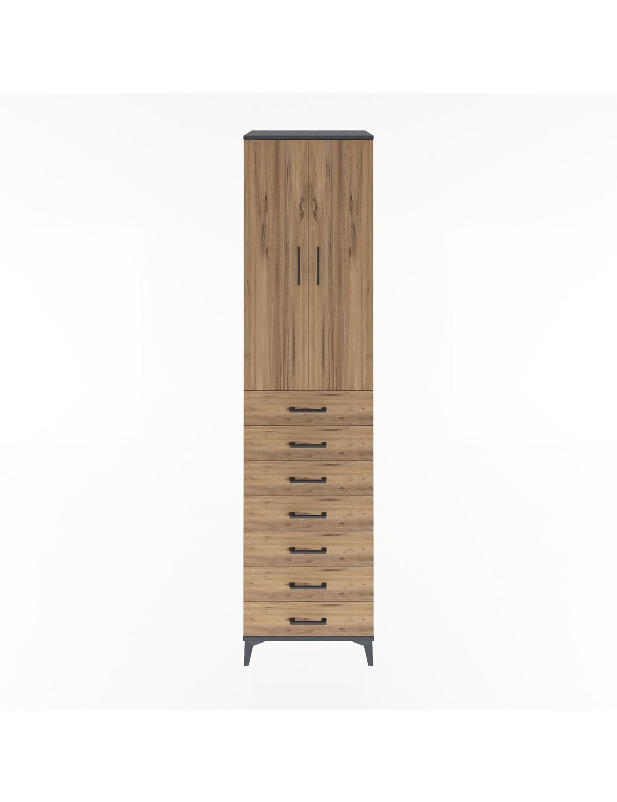 Hyperion Dolap 3 Raflı 7 Çekmeceli 2 Kapaklı 60x44x243 Antrasit-Çam