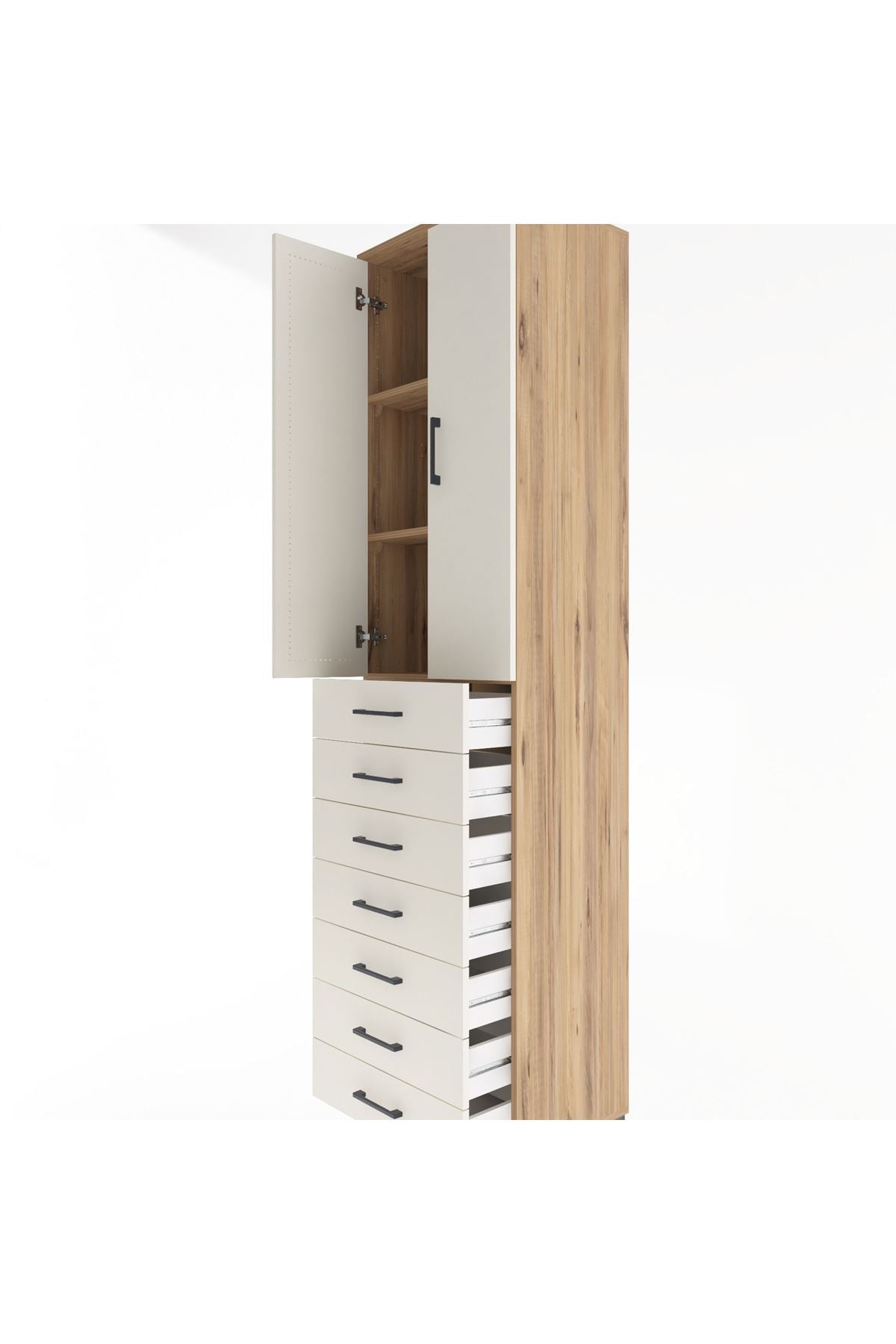 Hyperion Dolap 3 Raflı 7 Çekmeceli 2 Kapaklı 60x44x243 Çam-Aytaşı