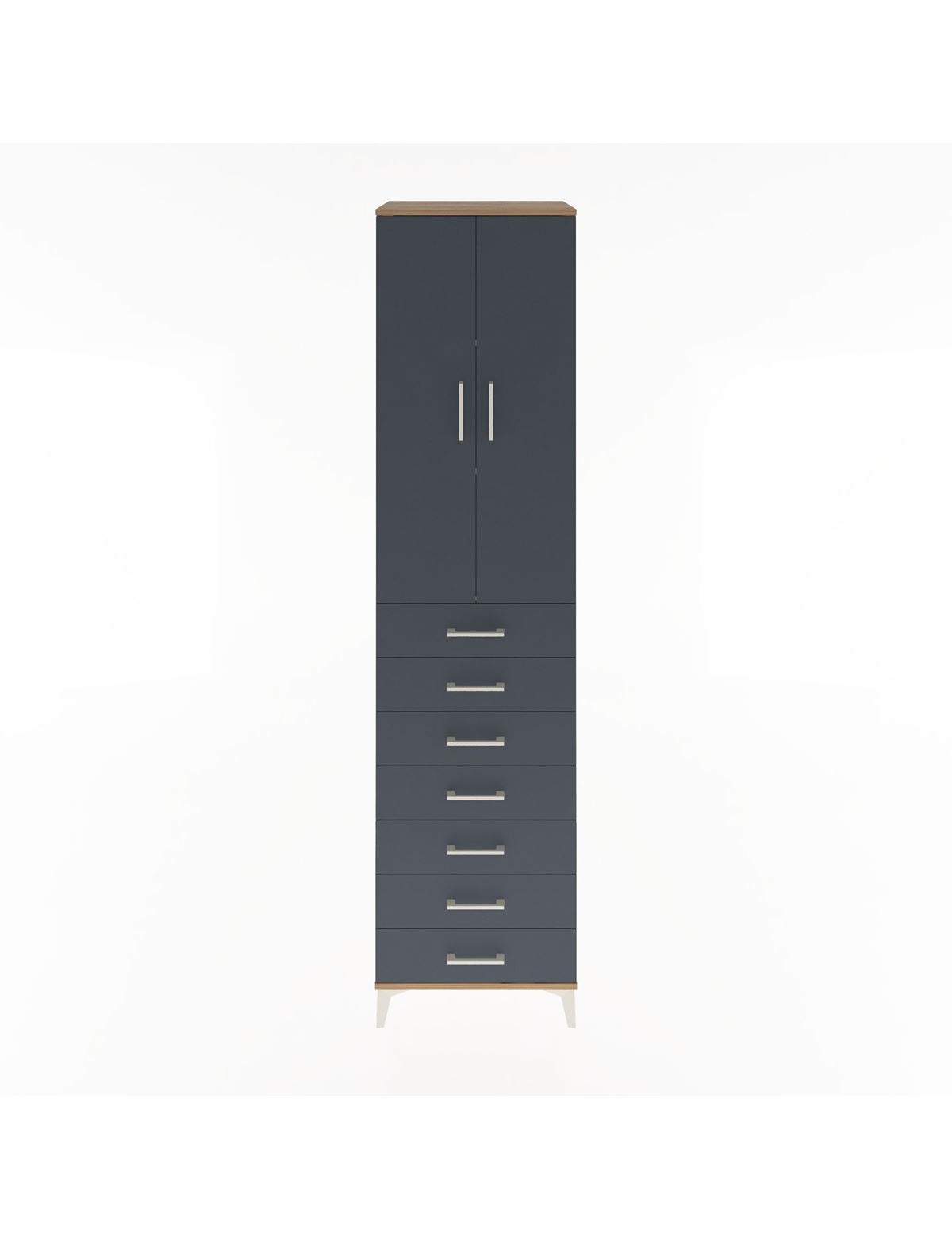 Hyperion Dolap 3 Raflı 7 Çekmeceli 2 Kapaklı 60x44x243 Çam-Antrasit