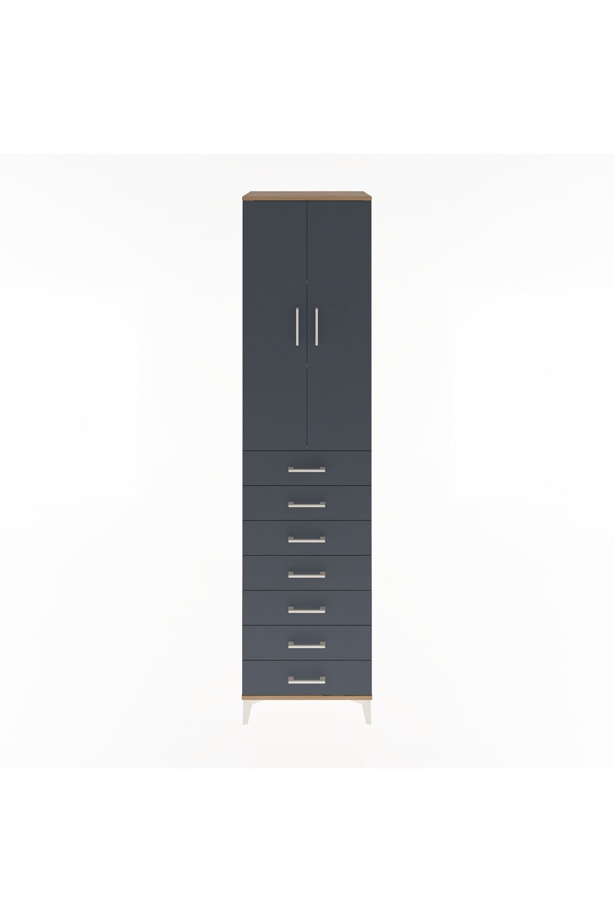 Hyperion Dolap 3 Raflı 7 Çekmeceli 2 Kapaklı 60x44x243 Çam-Antrasit